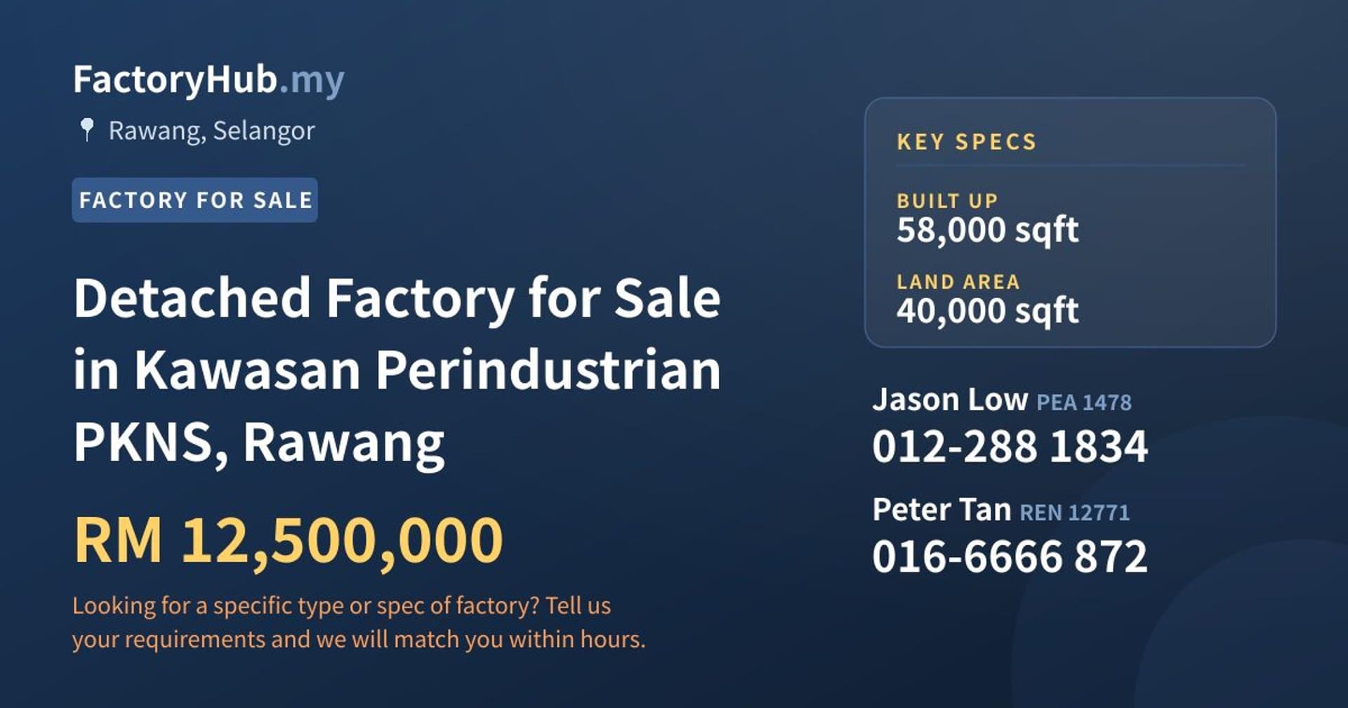 Detached Factory for Sale in Kawasan Perindustrian PKNS, Rawang - Property image 1 of 2
