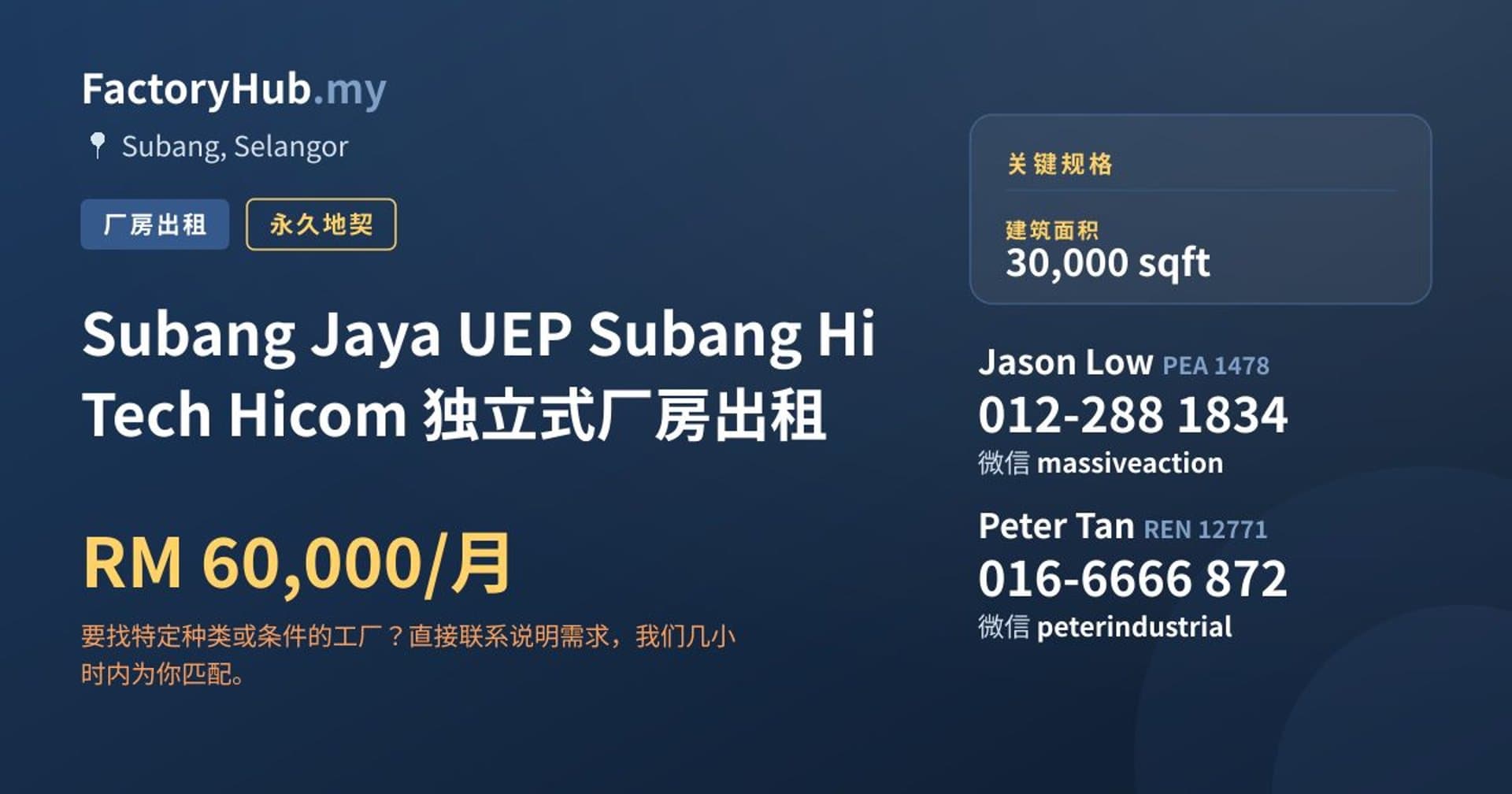 Subang Jaya UEP Subang Hi Tech Hicom 独立式厂房出租 · 房源图片 1/2