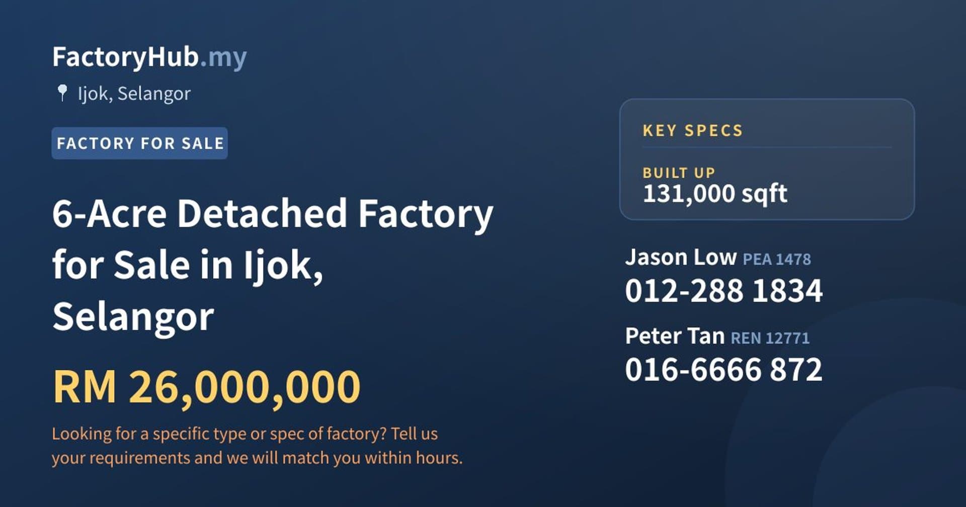 6-Acre Detached Factory for Sale in Ijok, Selangor - Property image 1 of 2