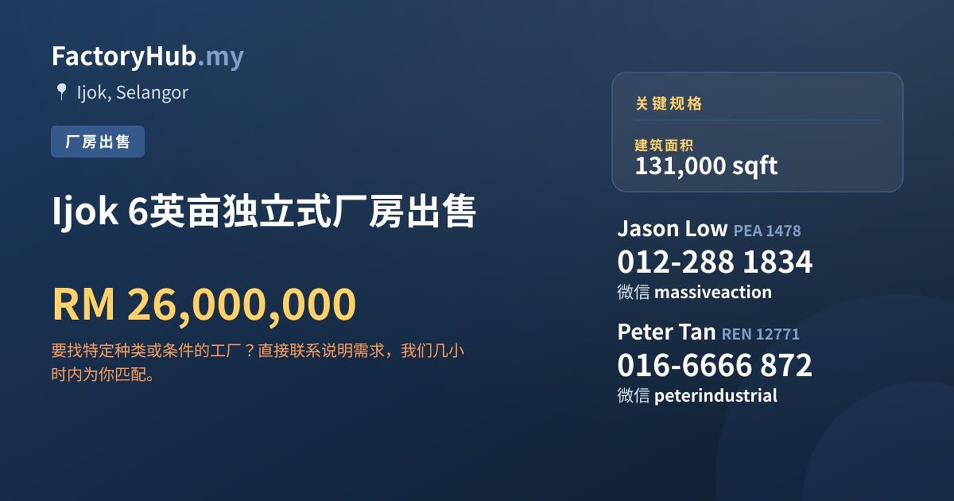 Ijok 6英亩独立式厂房出售 · 房源图片 1/2