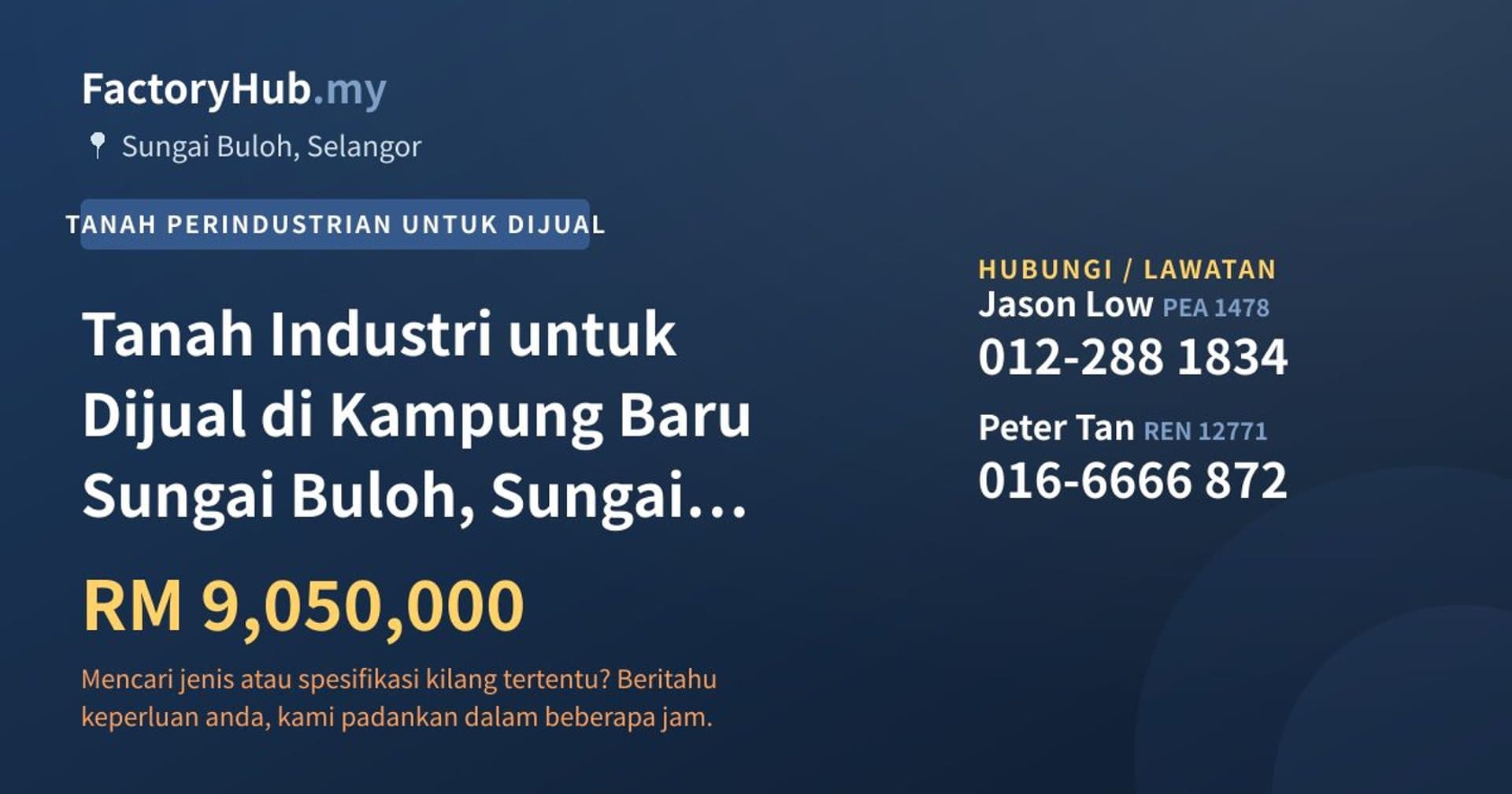 Tanah Industri untuk Dijual di Kampung Baru Sungai Buloh, Sungai Buloh · Imej hartanah 1/2