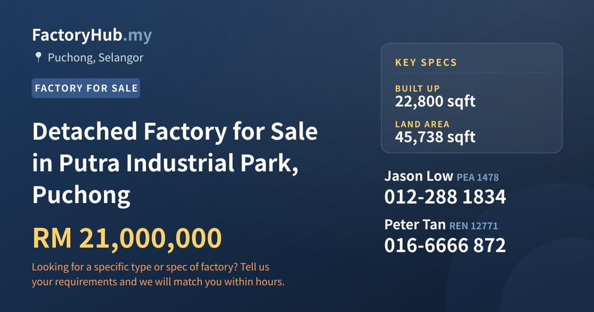 Detached Factory for Sale in Putra Industrial Park, Puchong - Property image 1 of 2