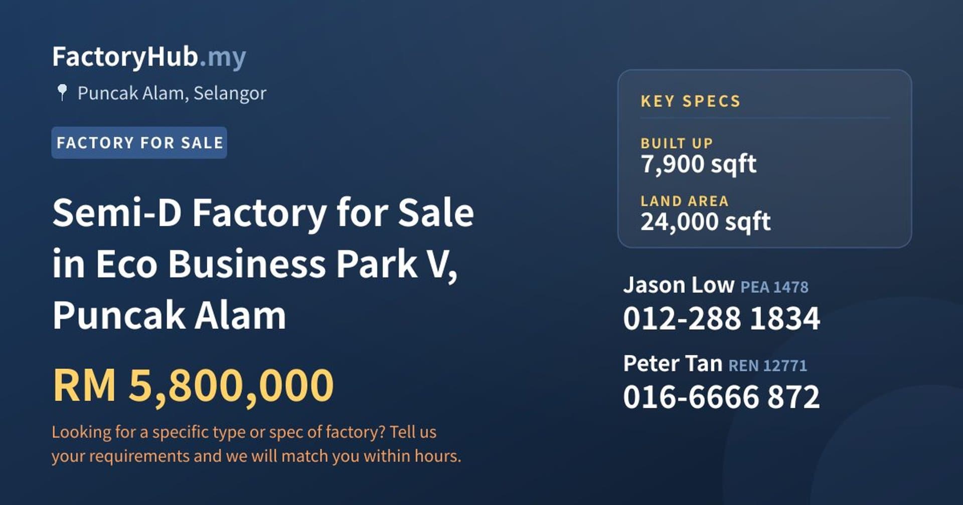 Semi-D Factory for Sale in Eco Business Park V, Puncak Alam - Property image 1 of 2