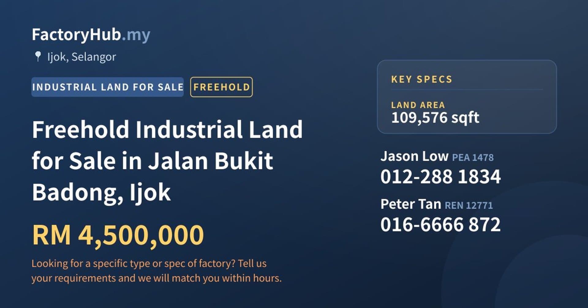 Freehold Industrial Land for Sale in Jalan Bukit Badong, Ijok - Property image 1 of 2