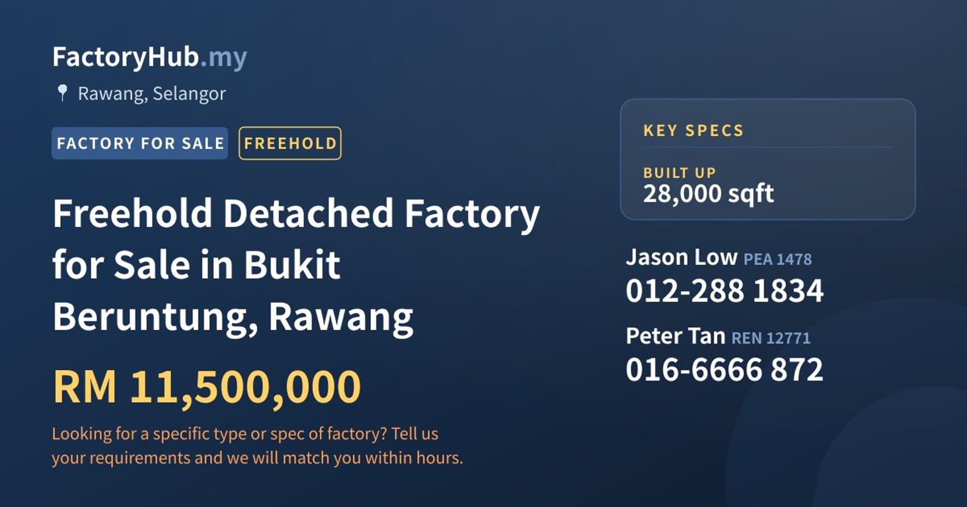 Freehold Detached Factory for Sale in Bukit Beruntung, Rawang - Property image 1 of 2