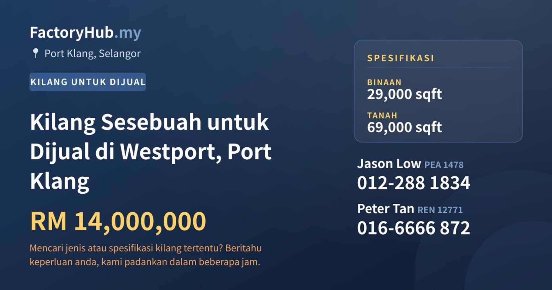 Kilang Sesebuah untuk Dijual di Westport, Port Klang · Imej hartanah 1/2