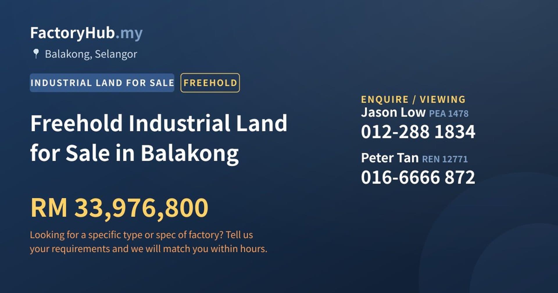 Freehold Industrial Land for Sale in Balakong - Property image 1 of 2