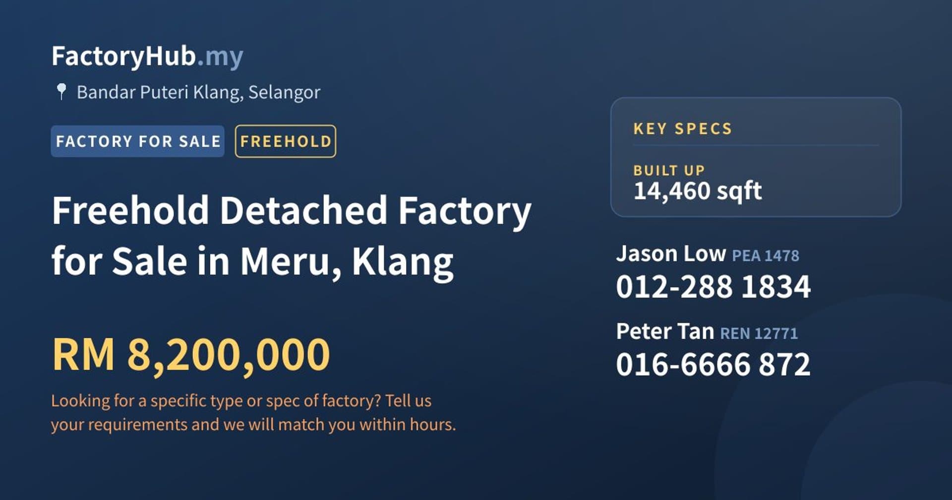 Freehold Detached Factory for Sale in Meru, Klang - Property image 1 of 2