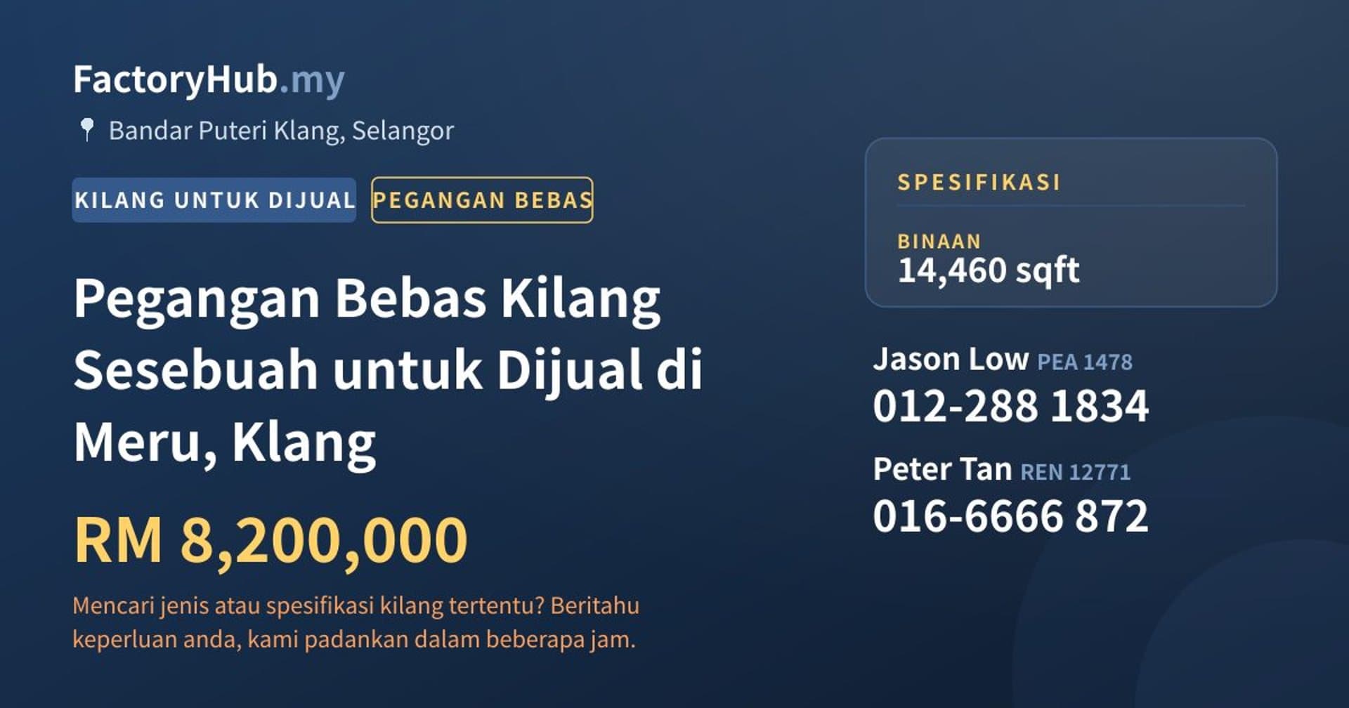 Pegangan Bebas Kilang Sesebuah untuk Dijual di Meru, Klang · Imej hartanah 1/2