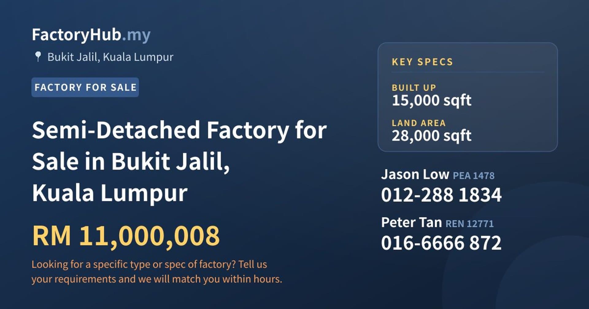 Semi-Detached Factory for Sale in Bukit Jalil, Kuala Lumpur - Property image 1 of 2