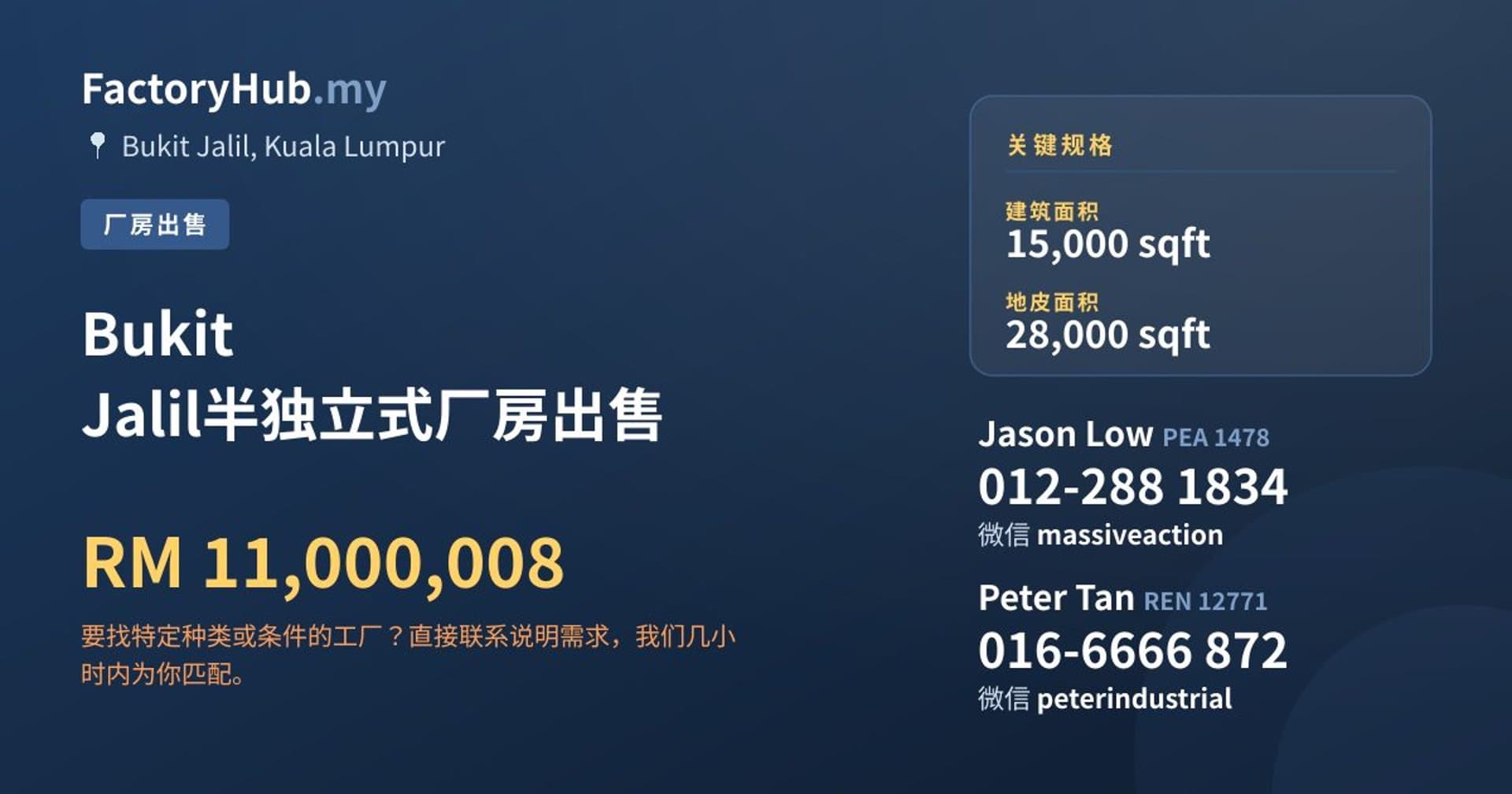 Bukit Jalil半独立式厂房出售 · 房源图片 1/2