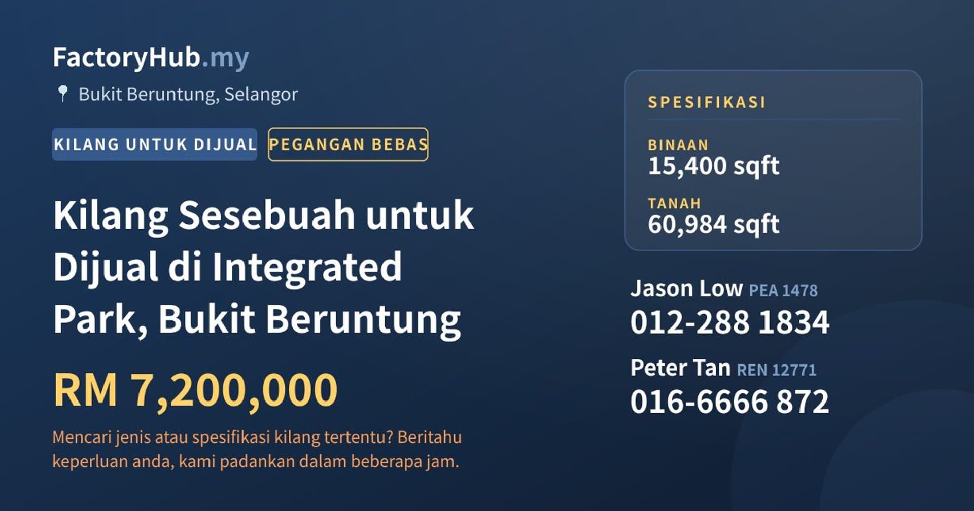 Kilang Sesebuah untuk Dijual di Integrated Park, Bukit Beruntung · Imej hartanah 1/2