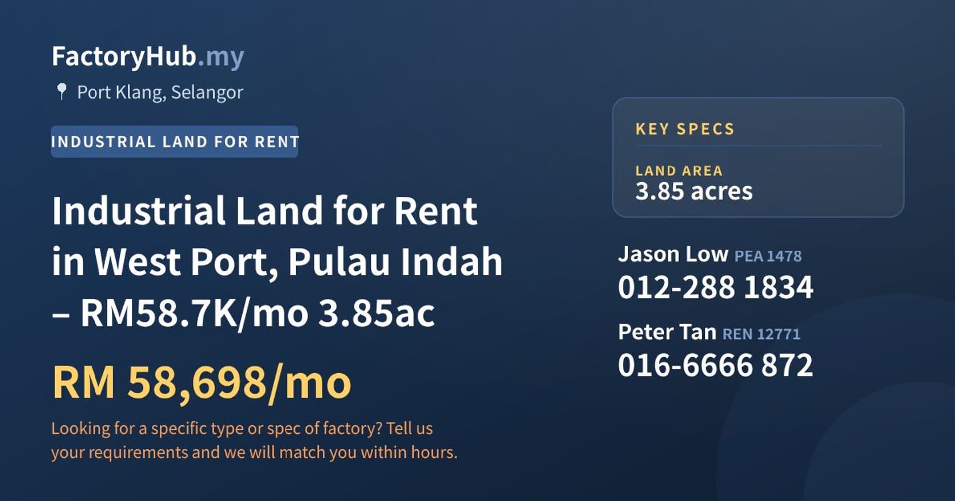 Industrial Land for Rent in West Port, Pulau Indah – RM58.7K/mo 3.85ac - Property image 1 of 5
