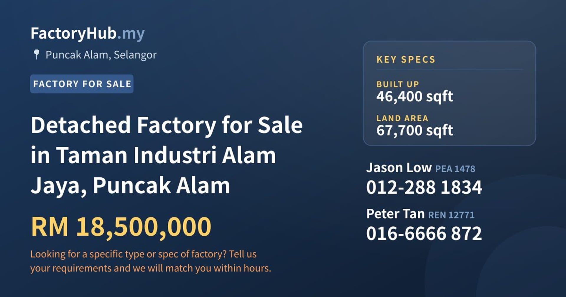 Detached Factory for Sale in Taman Industri Alam Jaya, Puncak Alam - Property image 1 of 2