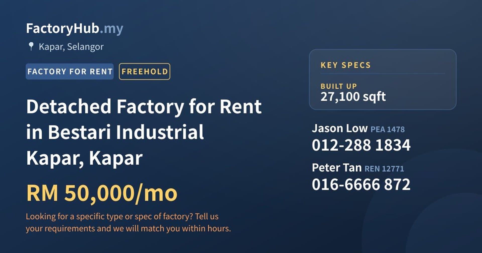 Detached Factory for Rent in Bestari Industrial Kapar, Kapar - Property image 1 of 2