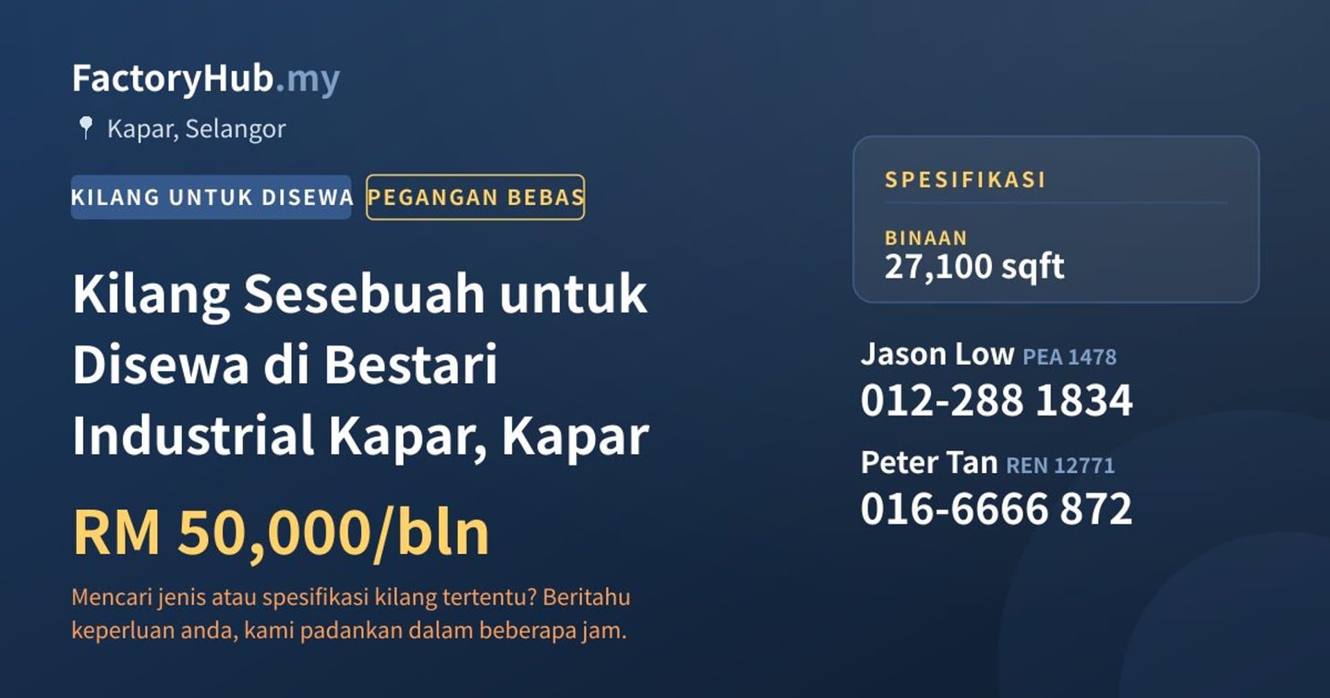 Kilang Sesebuah untuk Disewa di Bestari Industrial Kapar, Kapar · Imej hartanah 1/2