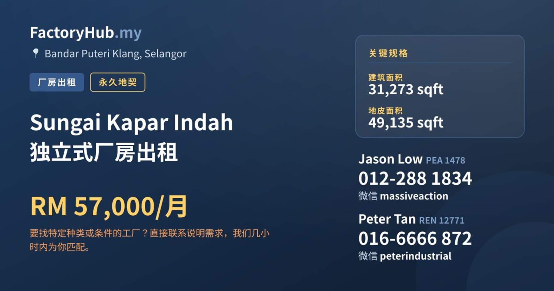 Sungai Kapar Indah 独立式厂房出租 · 房源图片 1/2