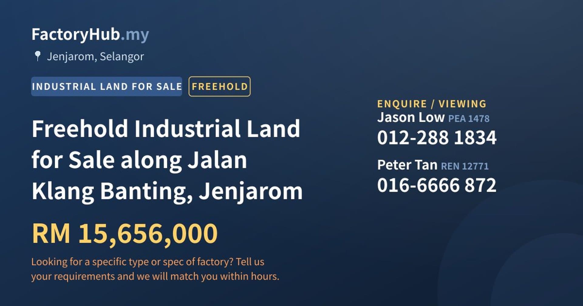 Freehold Industrial Land for Sale along Jalan Klang Banting, Jenjarom - Property image 1 of 2