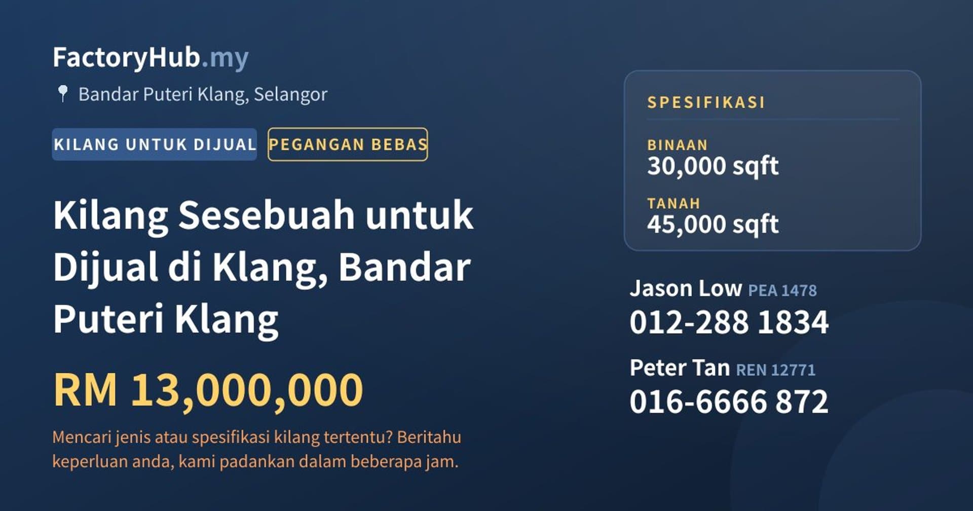 Kilang Sesebuah untuk Dijual di Klang, Bandar Puteri Klang · Imej hartanah 1/2