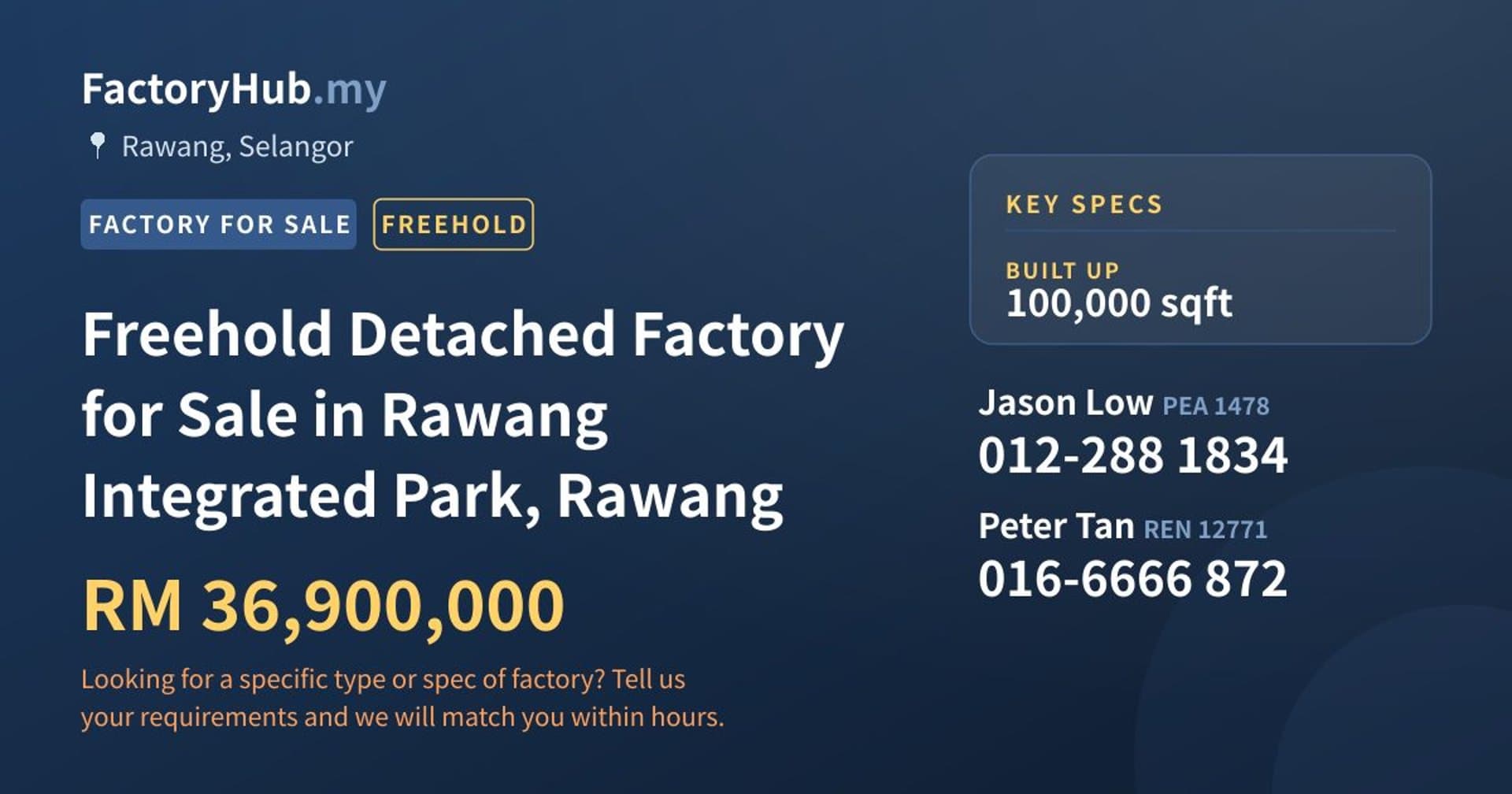 Freehold Detached Factory for Sale in Rawang Integrated Park, Rawang - Property image 1 of 2