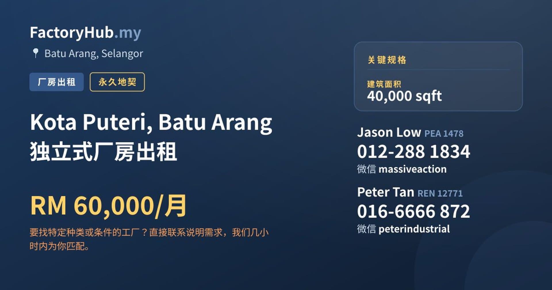 Kota Puteri, Batu Arang 独立式厂房出租 · 房源图片 1/2