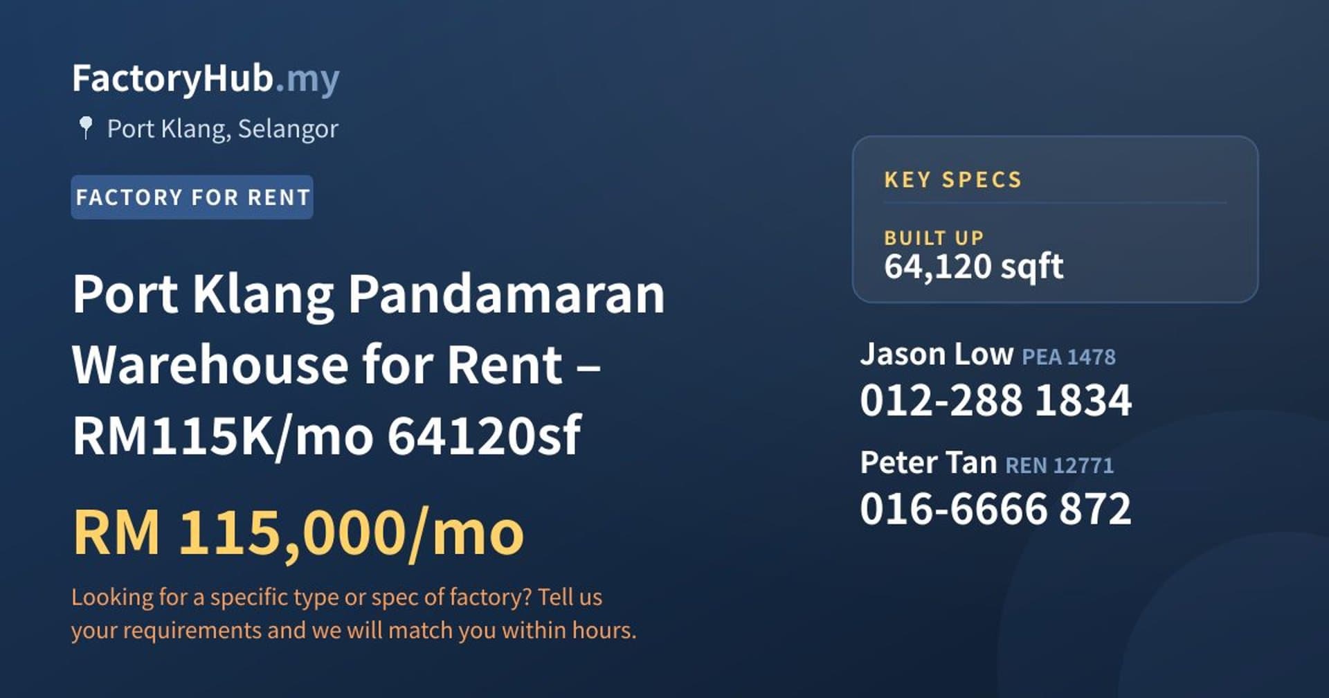 Port Klang Pandamaran Warehouse for Rent – RM115K/mo 64120sf - Property image 1 of 6
