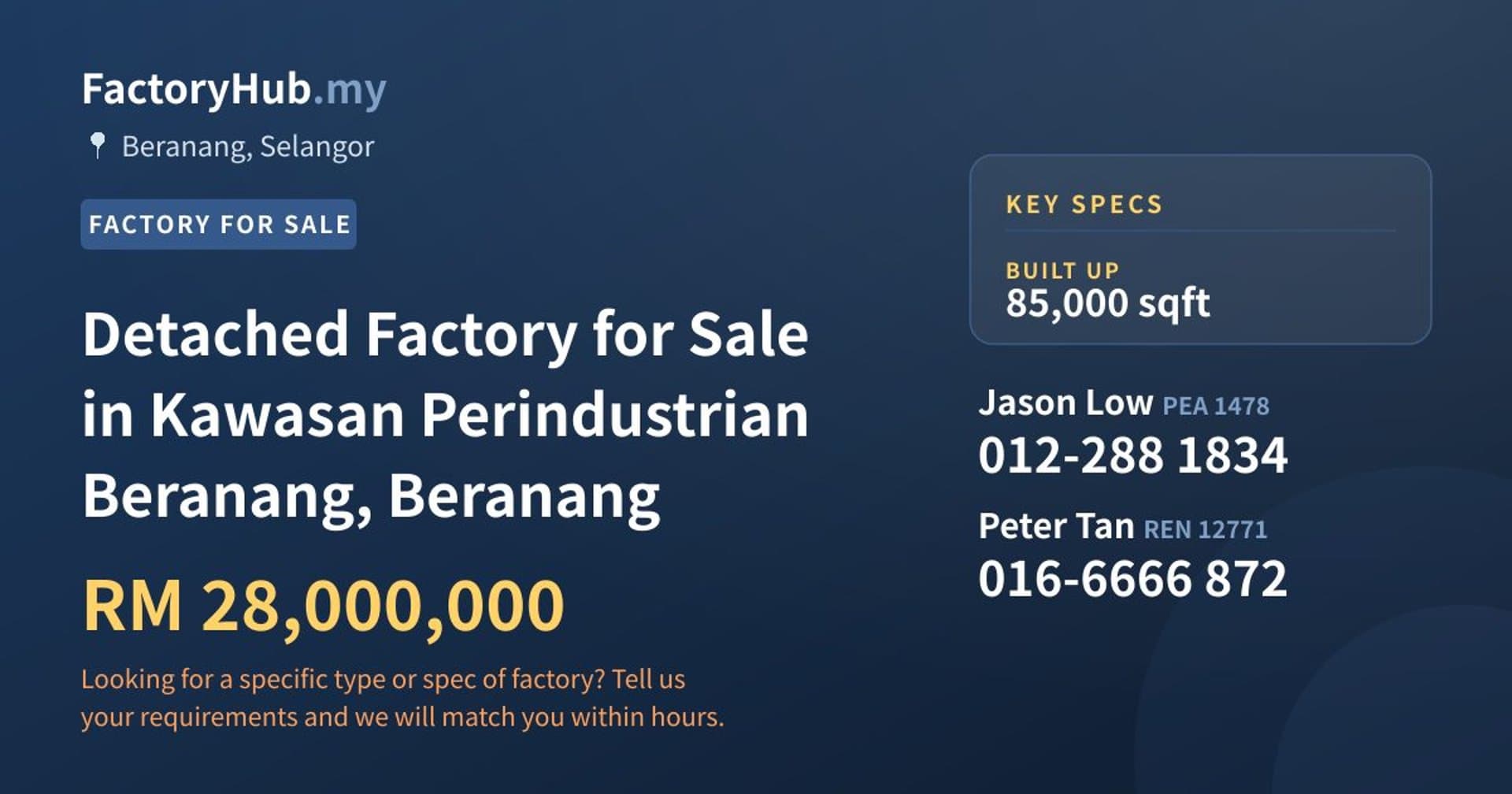 Detached Factory for Sale in Kawasan Perindustrian Beranang, Beranang - Property image 1 of 2