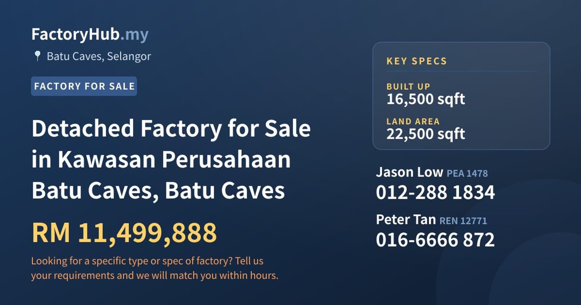 Detached Factory for Sale in Kawasan Perusahaan Batu Caves, Batu Caves - Property image 1 of 2