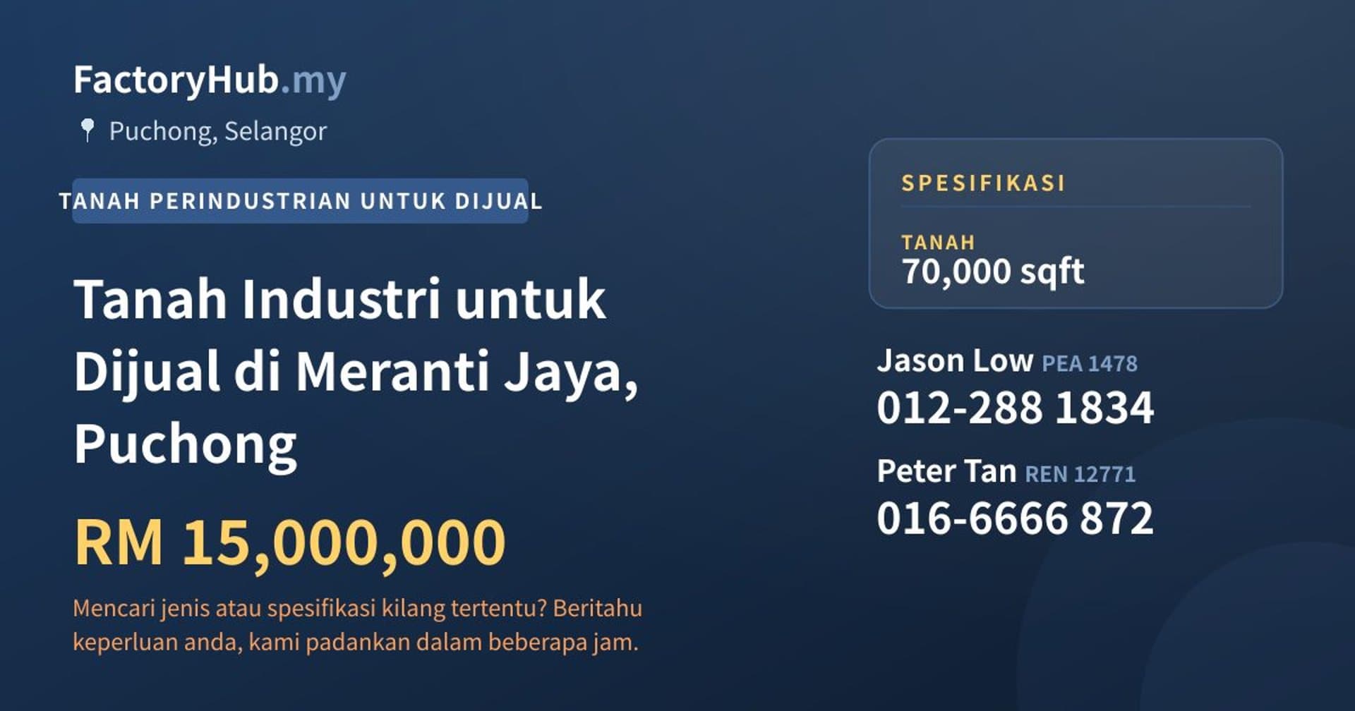 Tanah Industri untuk Dijual di Meranti Jaya, Puchong · Imej hartanah 1/2