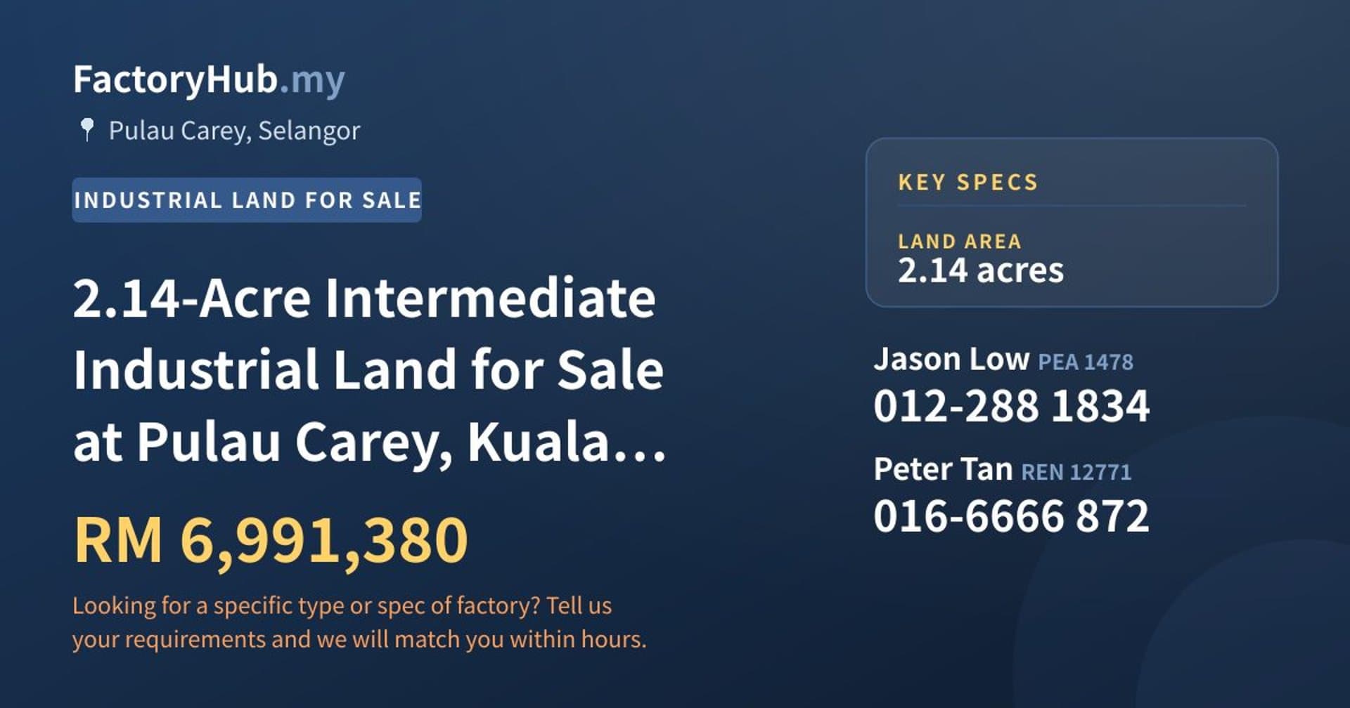 2.14-Acre Intermediate Industrial Land for Sale at Pulau Carey, Kuala Langat (Plot 8) - Property image 1 of 2