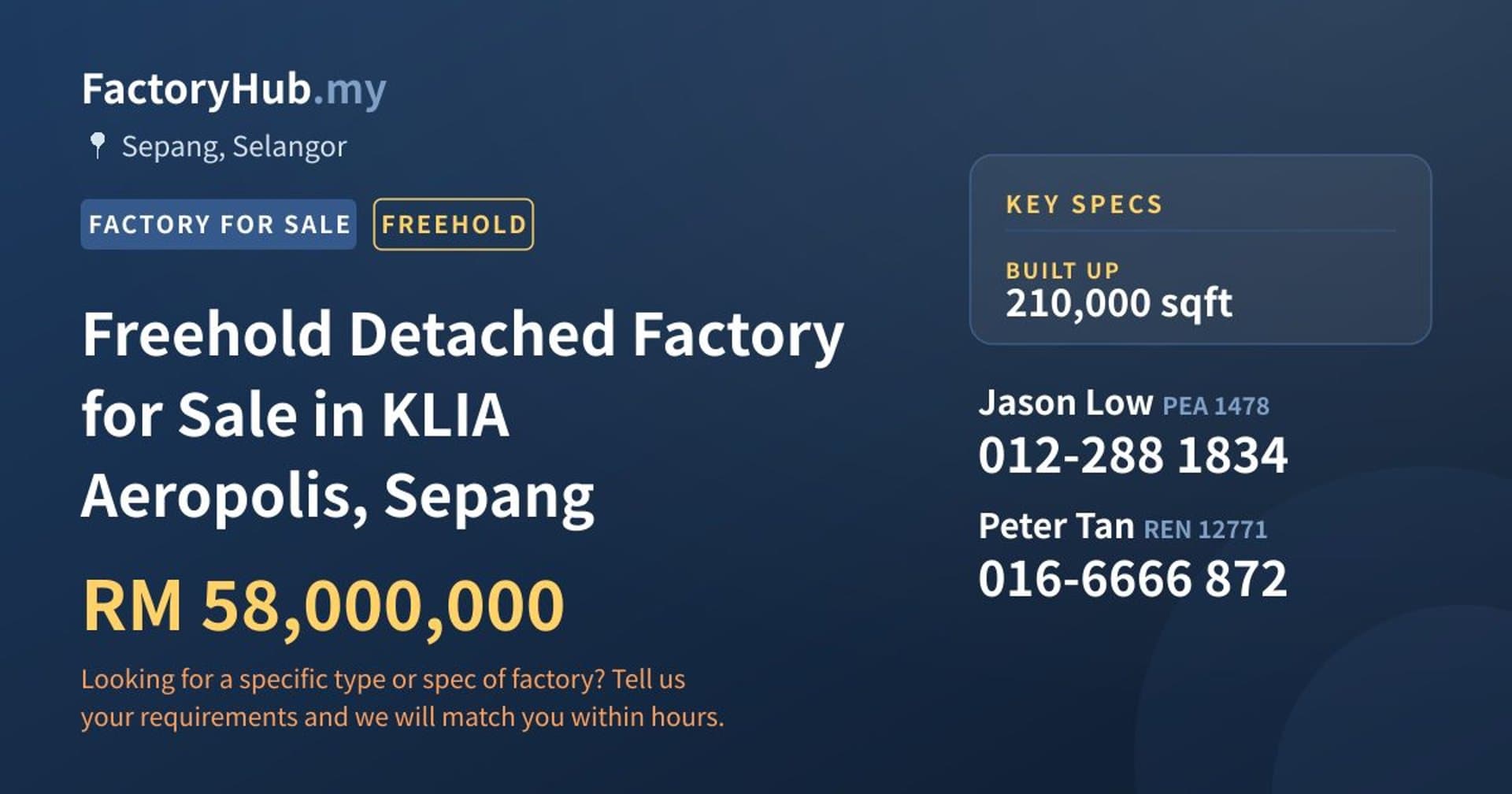 Freehold Detached Factory for Sale in KLIA Aeropolis, Sepang - Property image 1 of 2