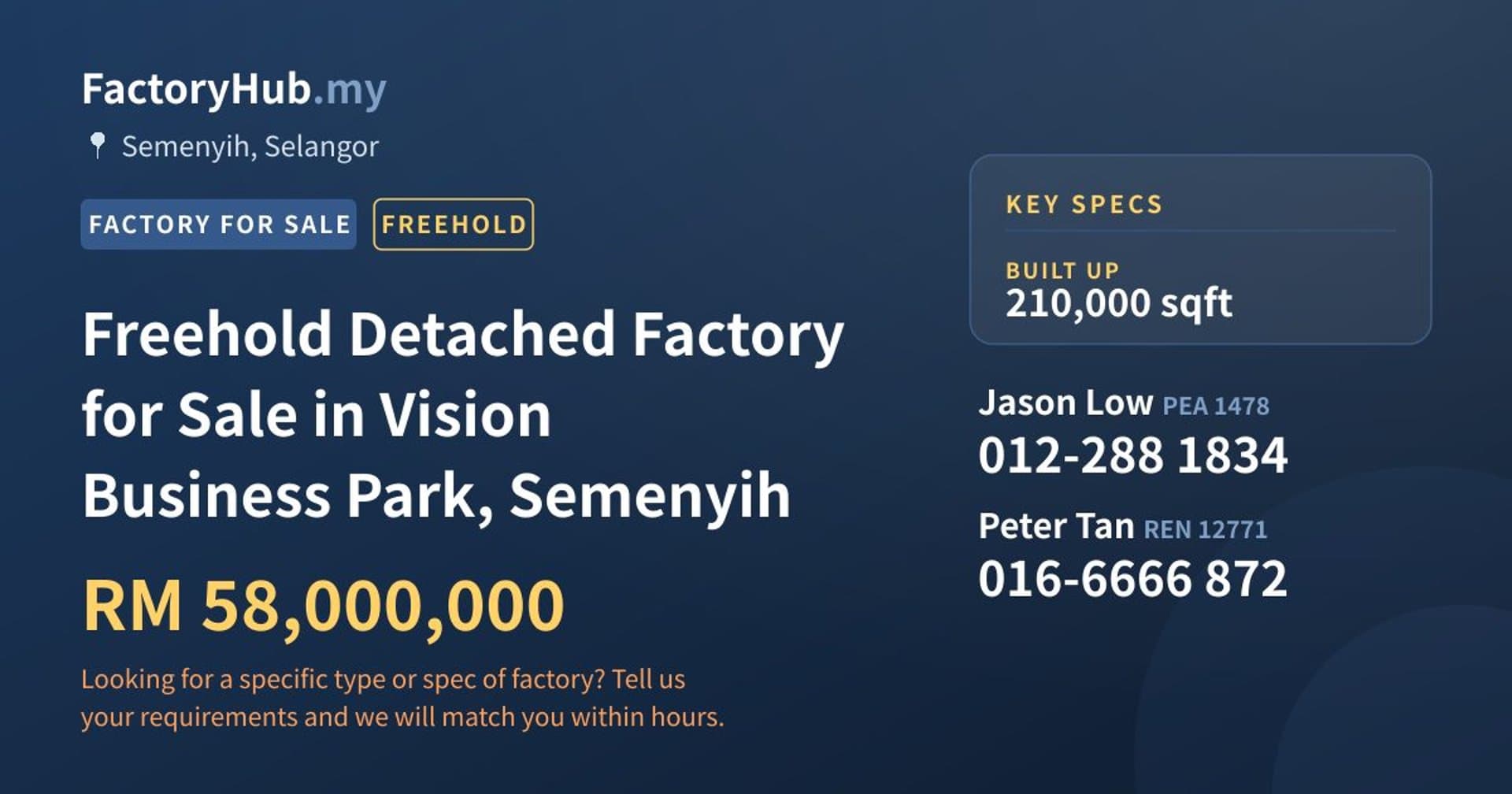 Freehold Detached Factory for Sale in Vision Business Park, Semenyih - Property image 1 of 2