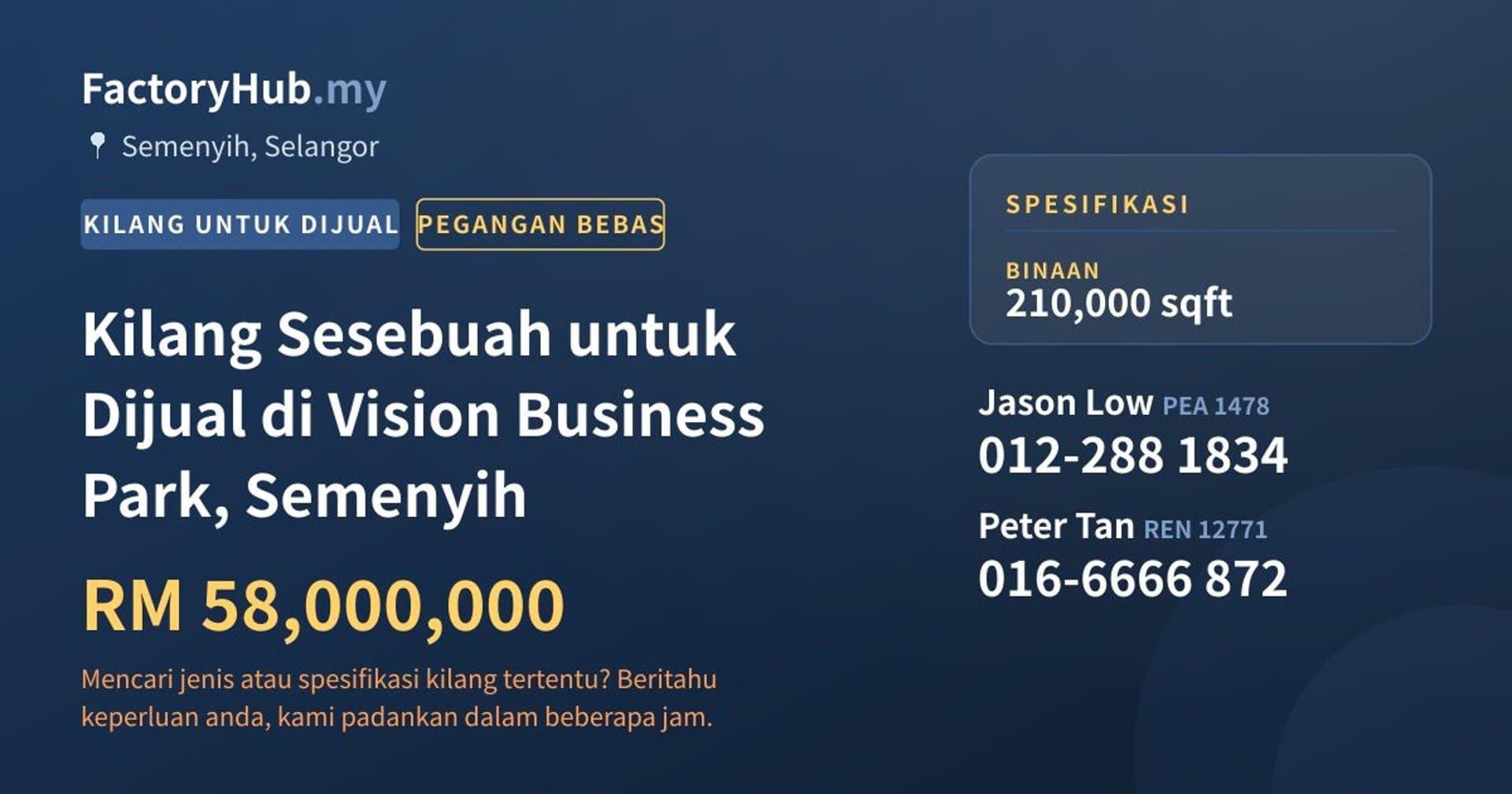 Kilang Sesebuah untuk Dijual di Vision Business Park, Semenyih · Imej hartanah 1/2