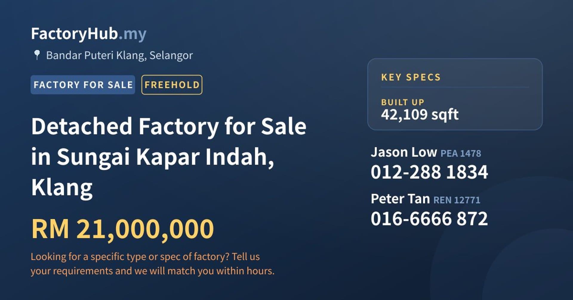 Detached Factory for Sale in Sungai Kapar Indah, Klang - Property image 1 of 2