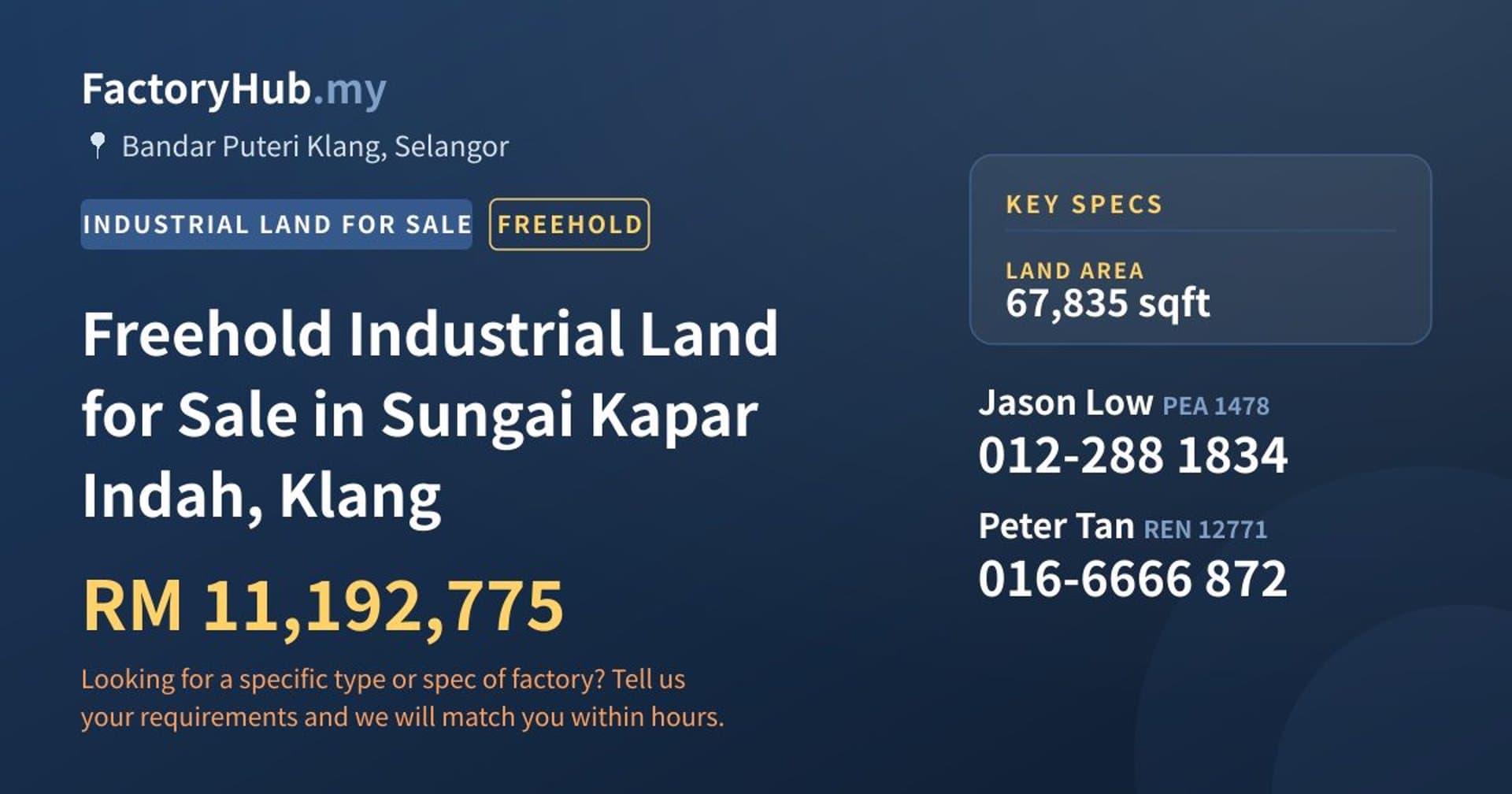 Freehold Industrial Land for Sale in Sungai Kapar Indah, Klang - Property image 1 of 2