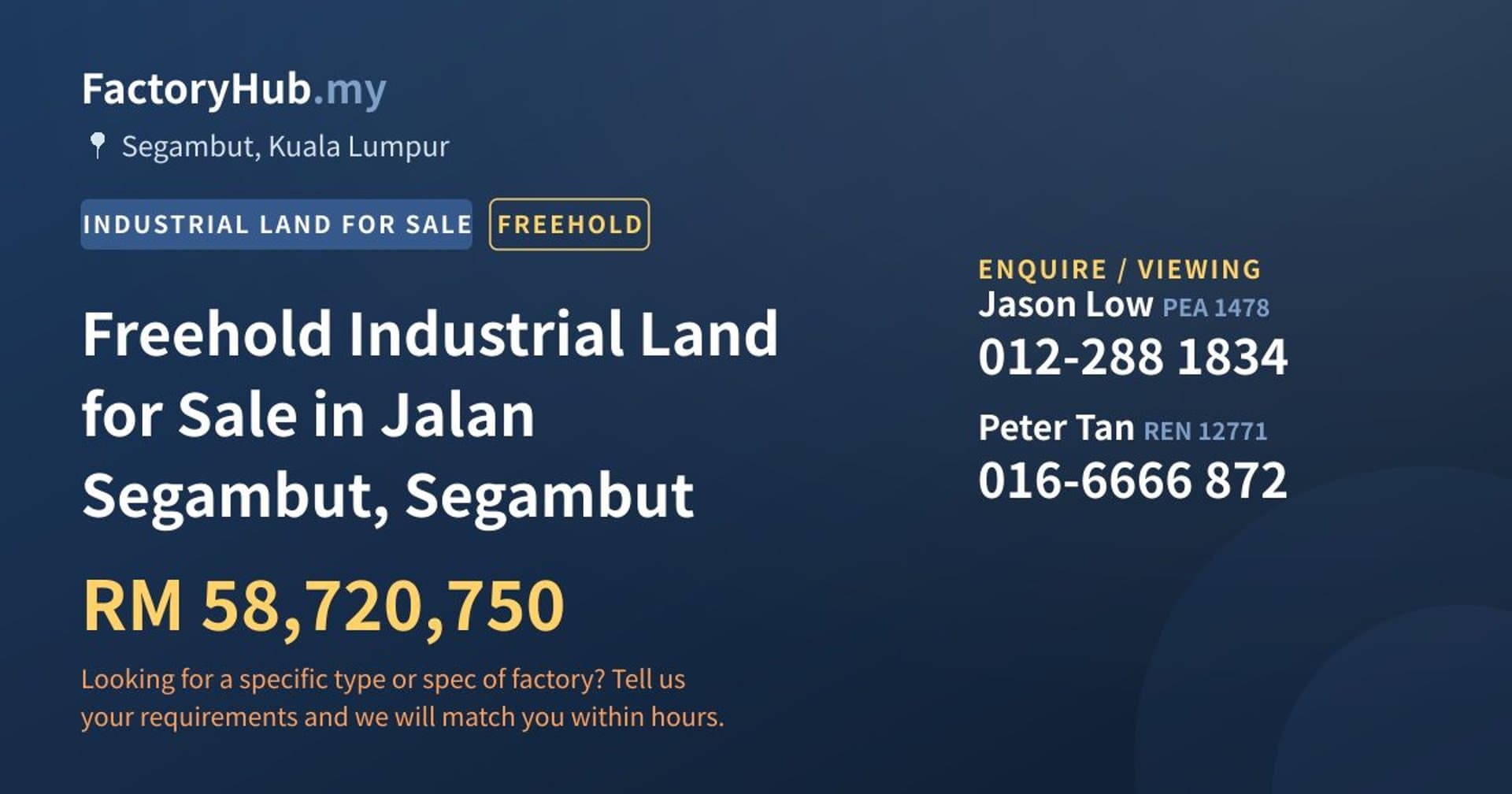 Freehold Industrial Land for Sale in Jalan Segambut, Segambut - Property image 1 of 2