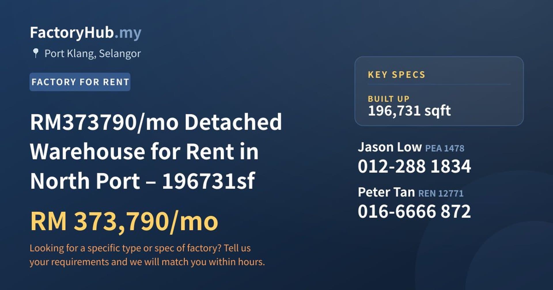 RM373790/mo Detached Warehouse for Rent in North Port – 196731sf - Property image 1 of 5