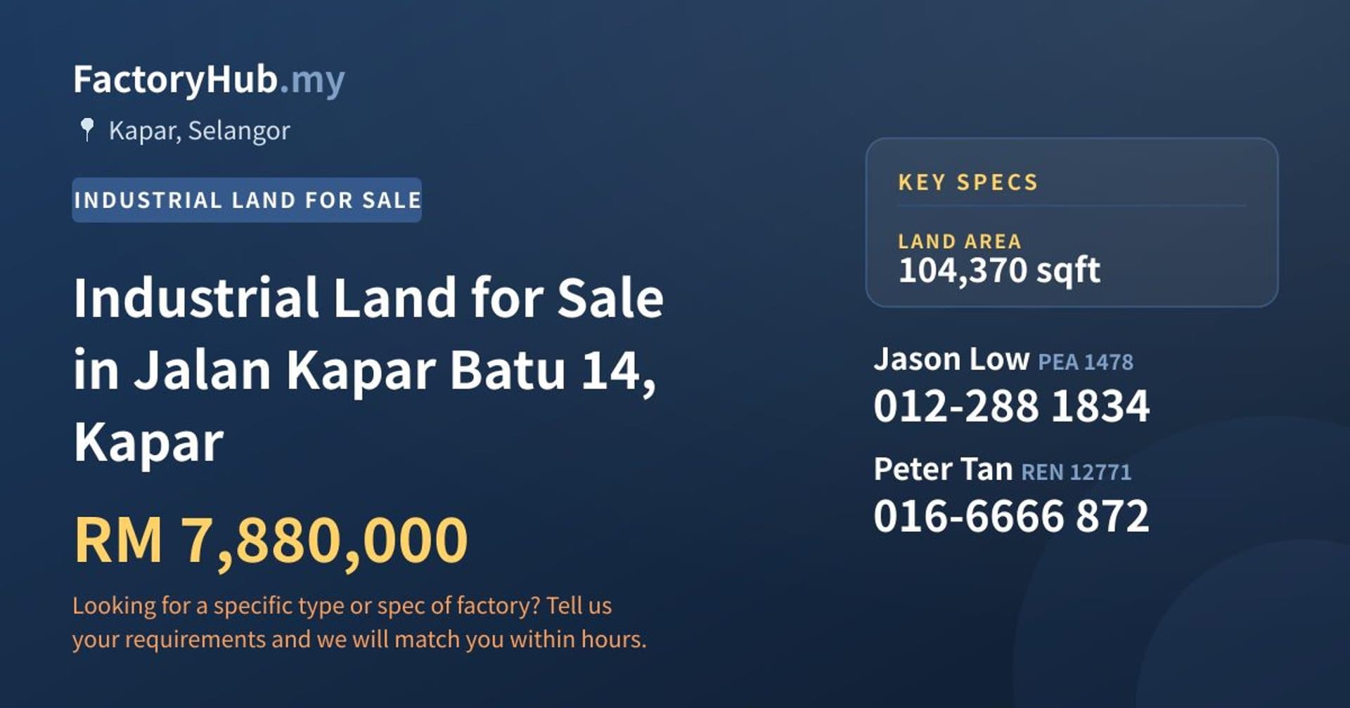 Industrial Land for Sale in Jalan Kapar Batu 14, Kapar - Property image 1 of 2