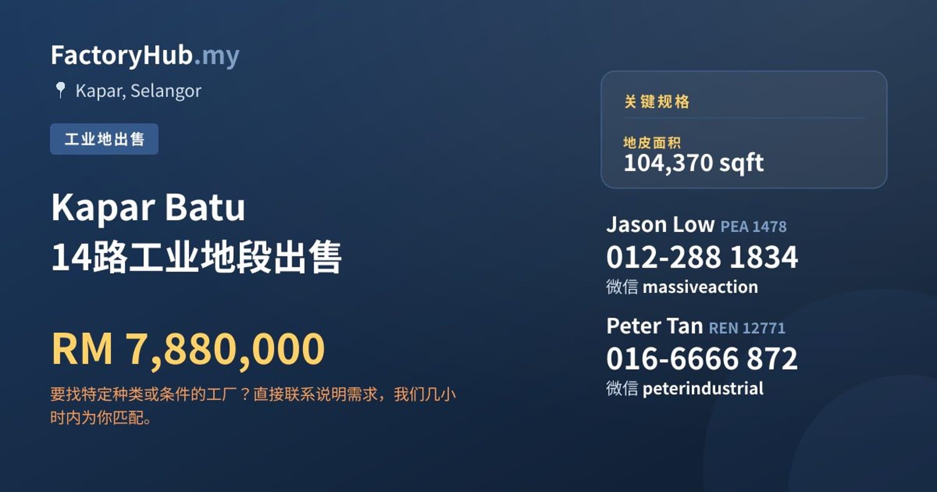 Kapar Batu 14路工业地段出售 · 房源图片 1/2