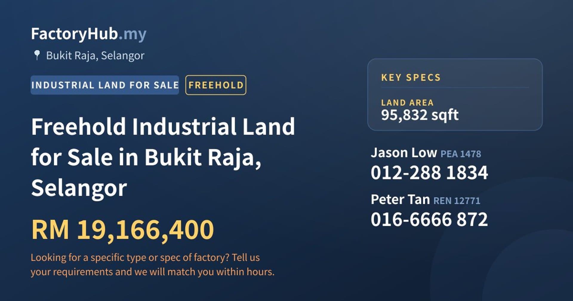 Freehold Industrial Land for Sale in Bukit Raja, Selangor - Property image 1 of 2