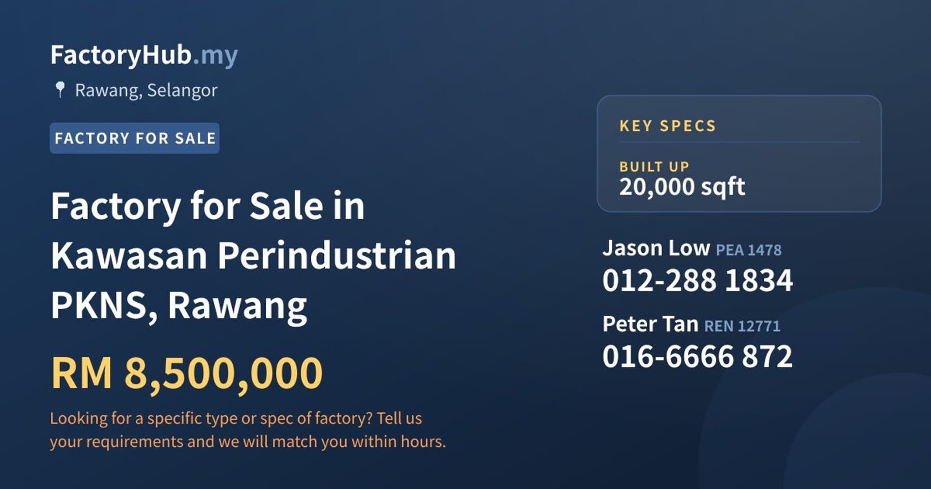 Factory for Sale in Kawasan Perindustrian PKNS, Rawang - Property image 1 of 2