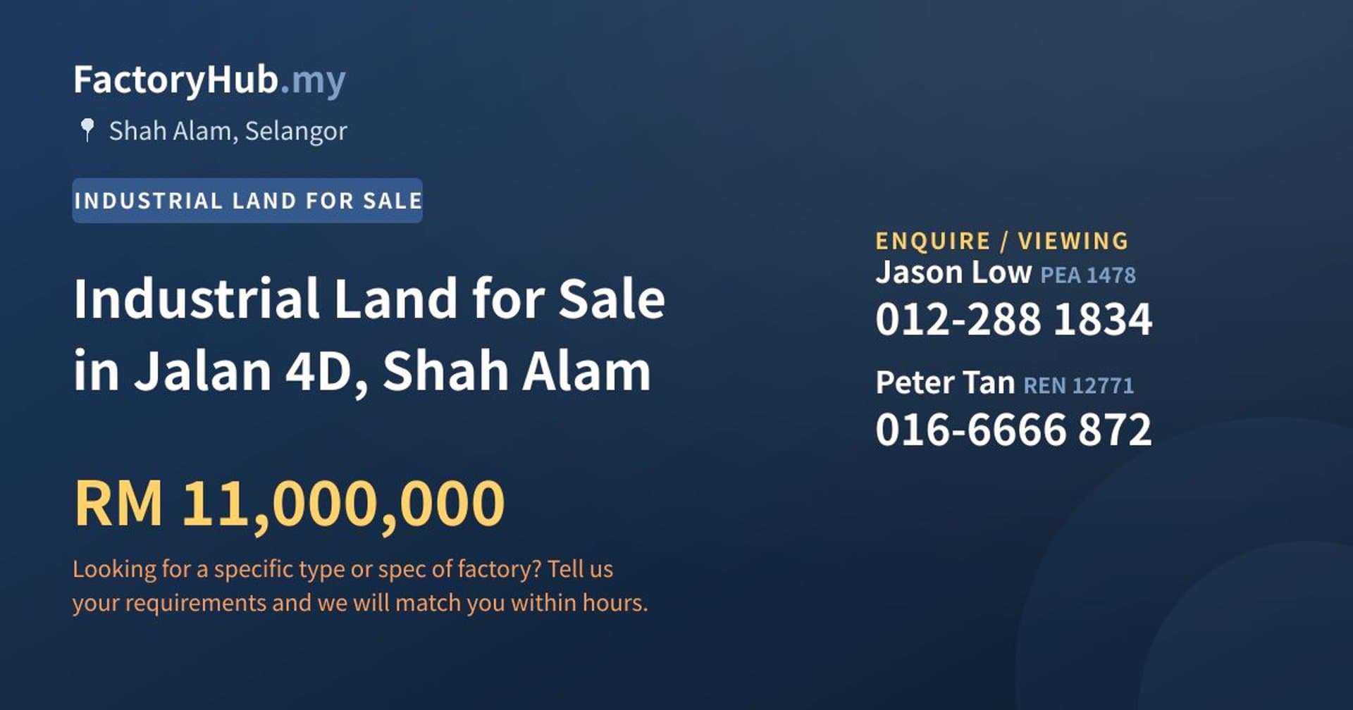 Industrial Land for Sale in Jalan 4D, Shah Alam - Property image 1 of 2