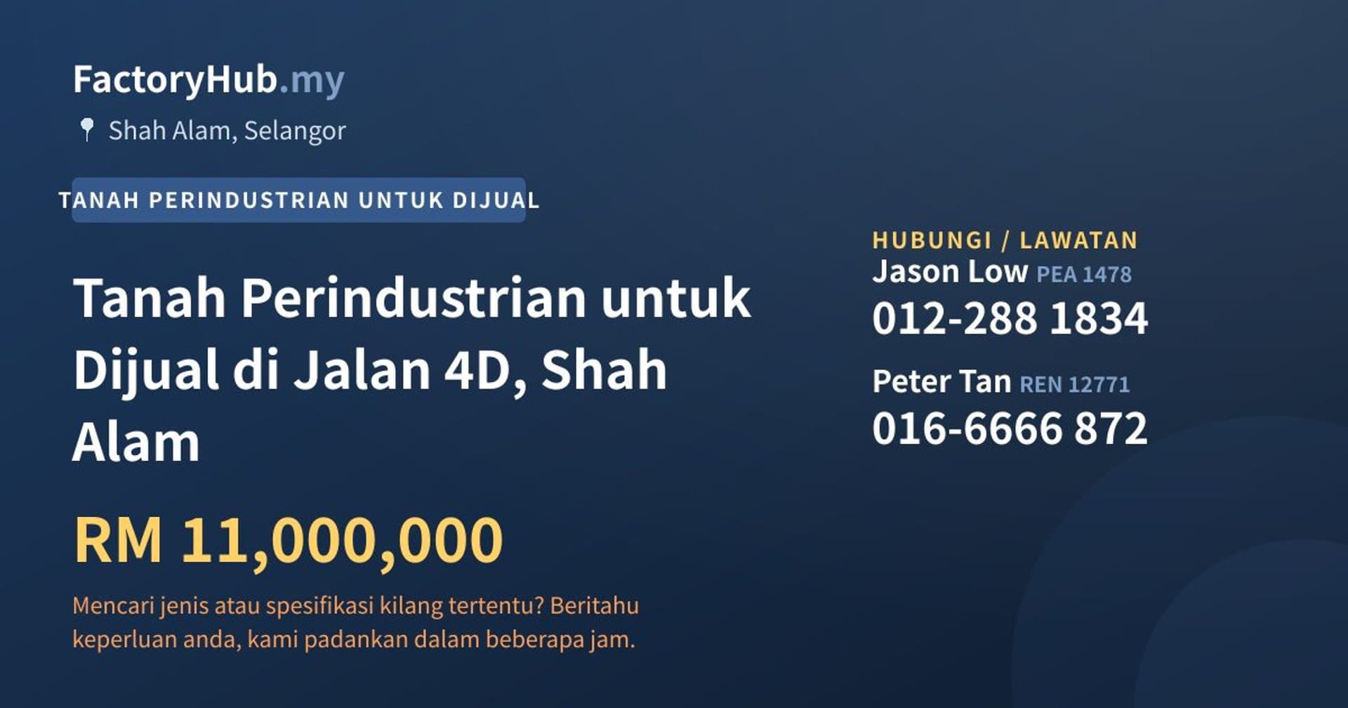 Tanah Perindustrian untuk Dijual di Jalan 4D, Shah Alam · Imej hartanah 1/2