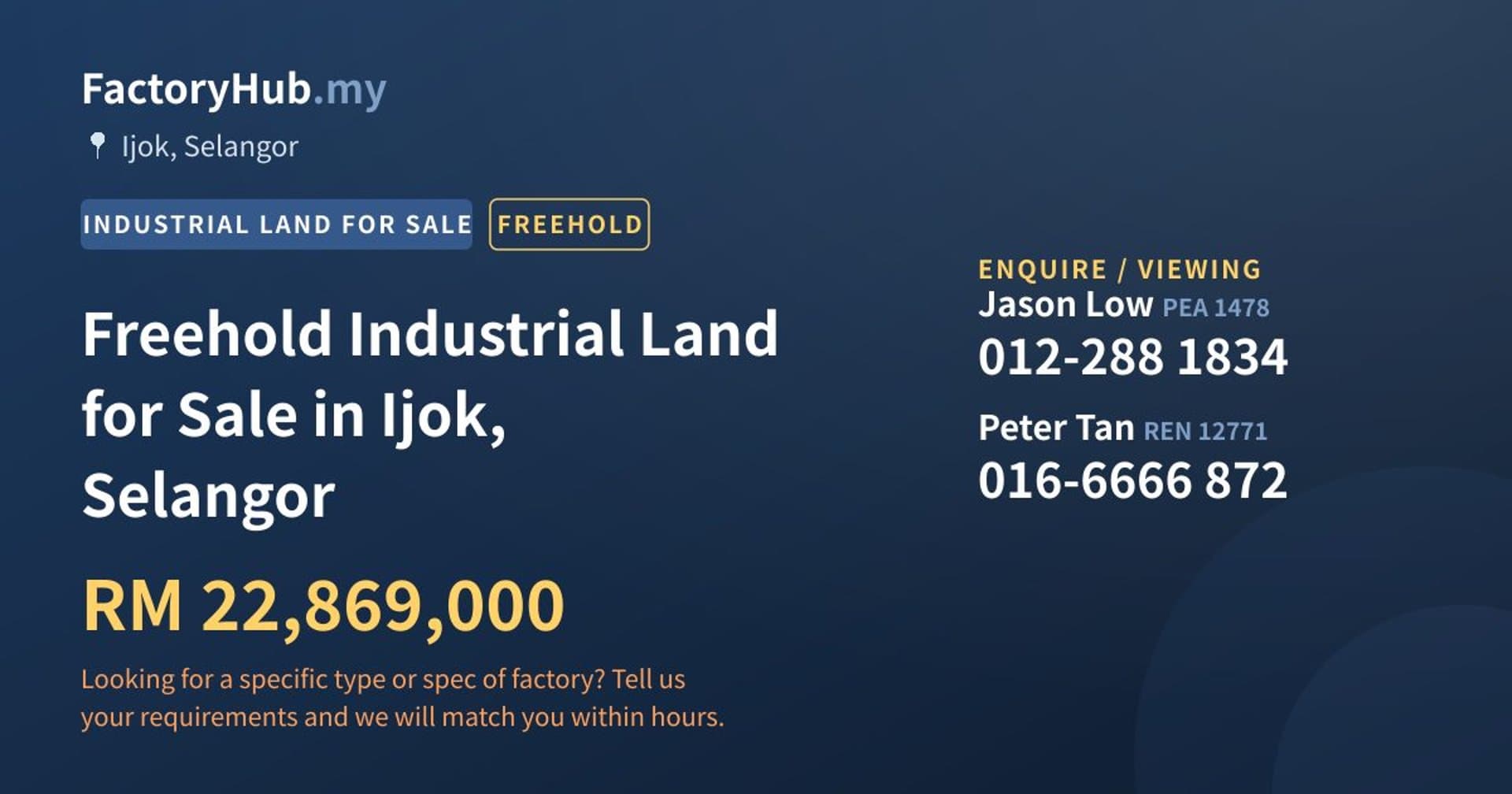 Freehold Industrial Land for Sale in Ijok, Selangor - Property image 1 of 2