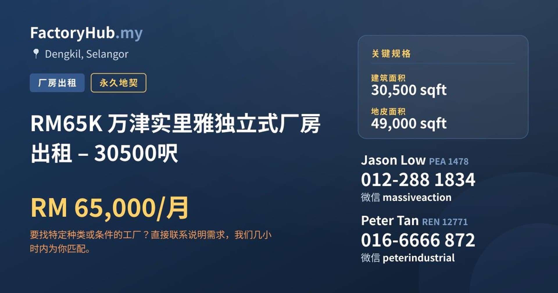 RM65K 万津实里雅独立式厂房出租 – 30500呎 · 房源图片 1/7