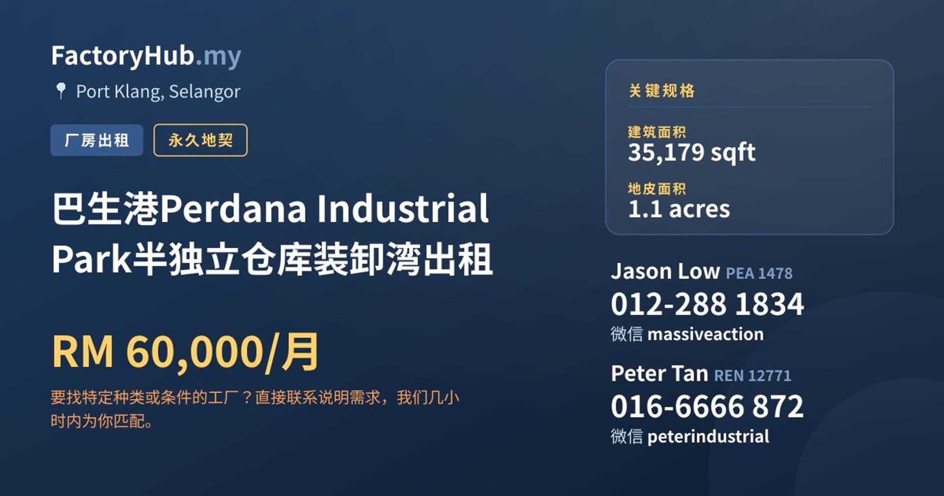 巴生港Perdana Industrial Park半独立仓库装卸湾出租 · 房源图片 1/7