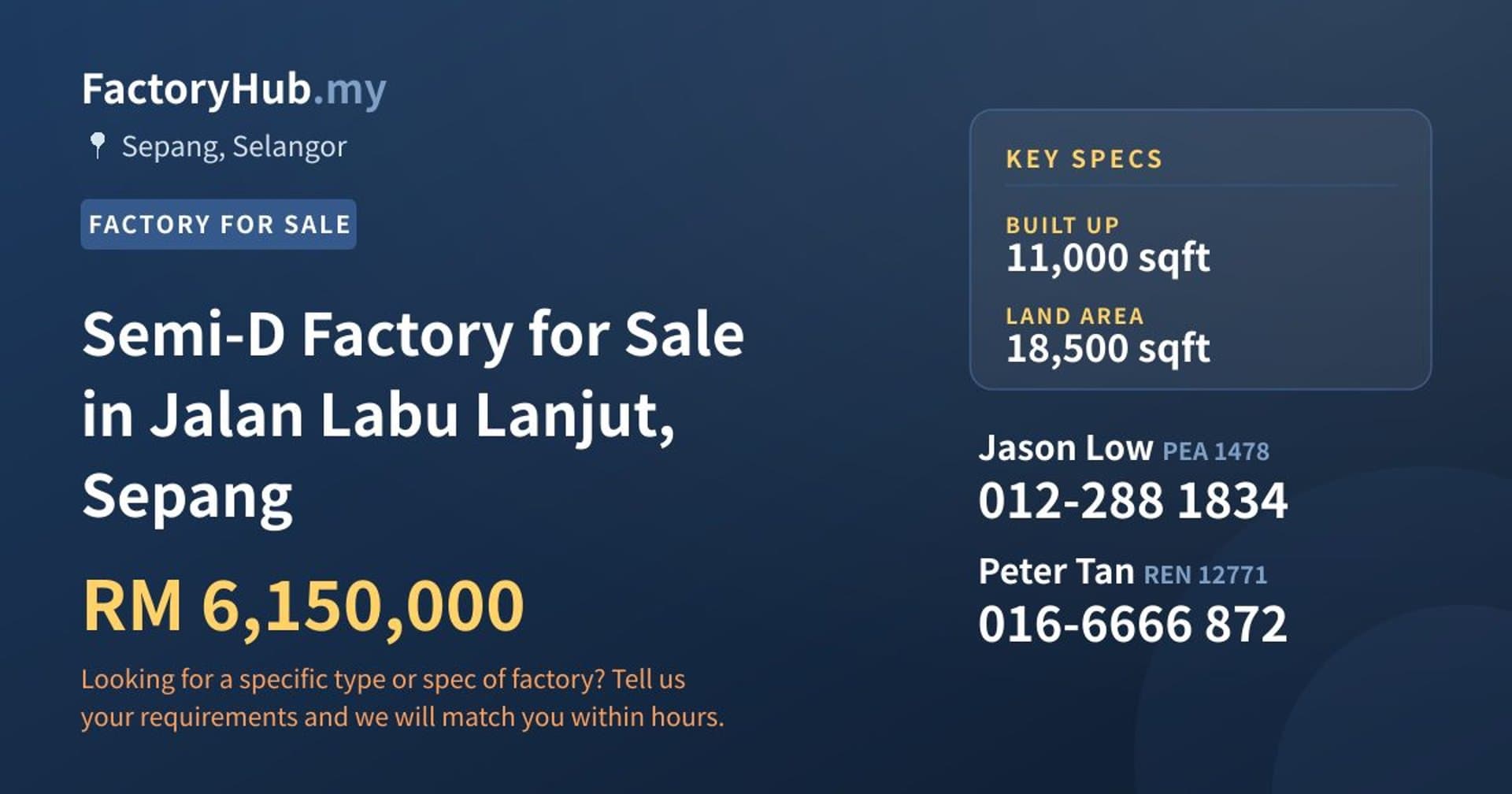 Semi-D Factory for Sale in Jalan Labu Lanjut, Sepang - Property image 1 of 2