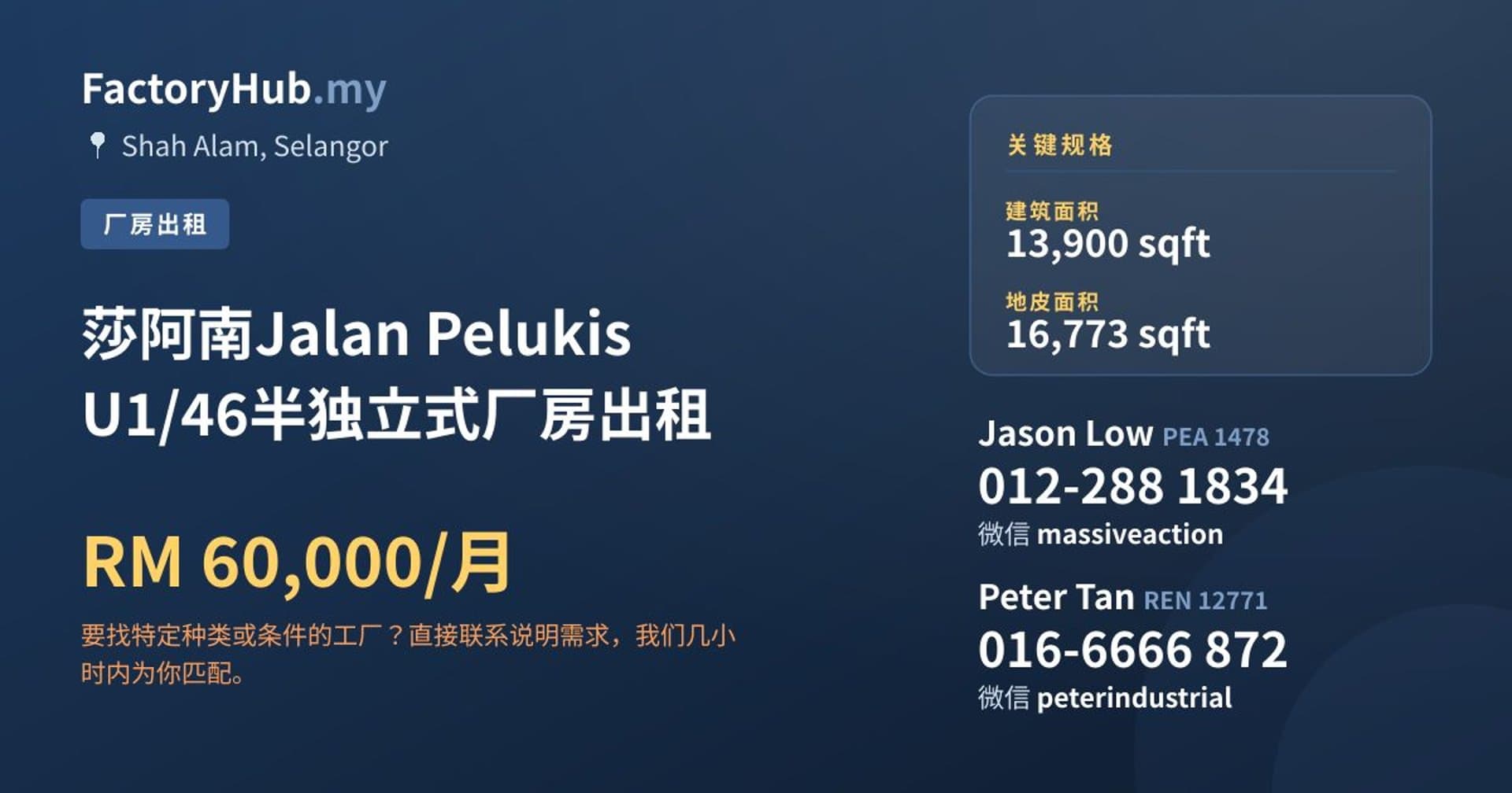 莎阿南Jalan Pelukis U1/46半独立式厂房出租 · 房源图片 1/2