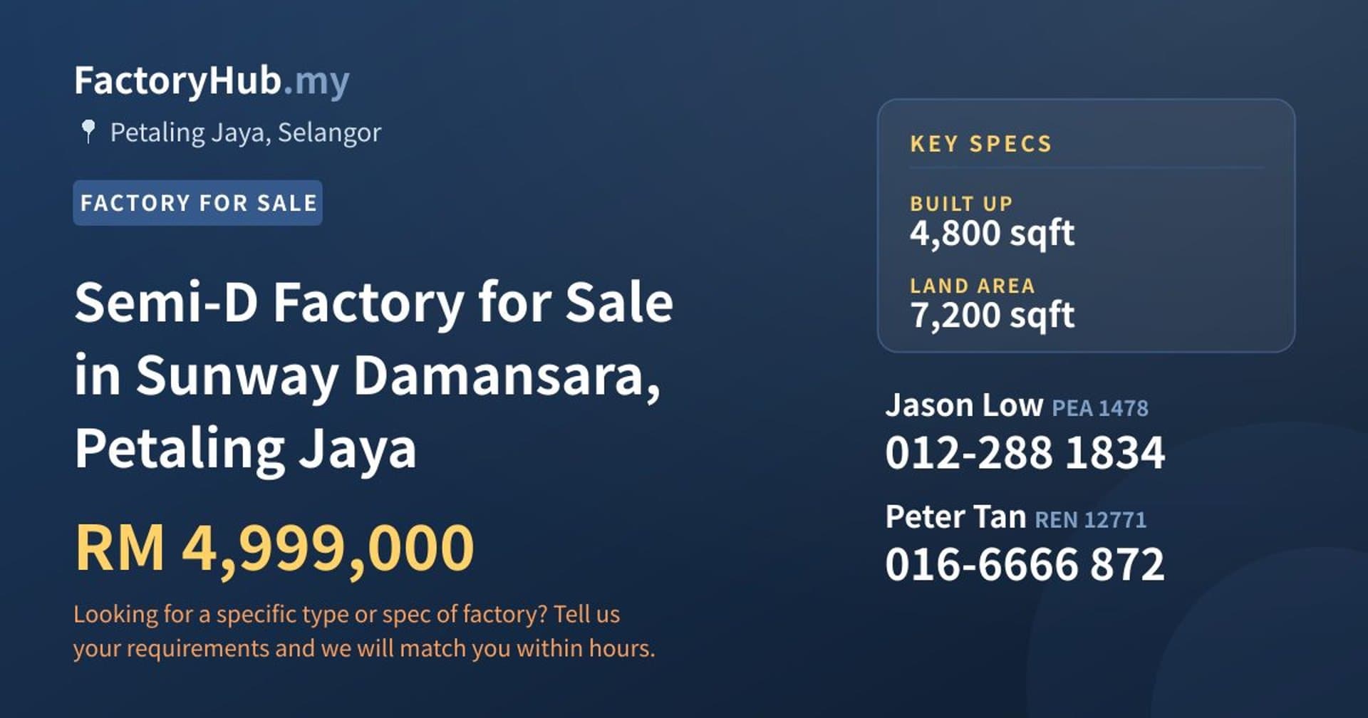 Semi-D Factory for Sale in Sunway Damansara, Petaling Jaya - Property image 1 of 2