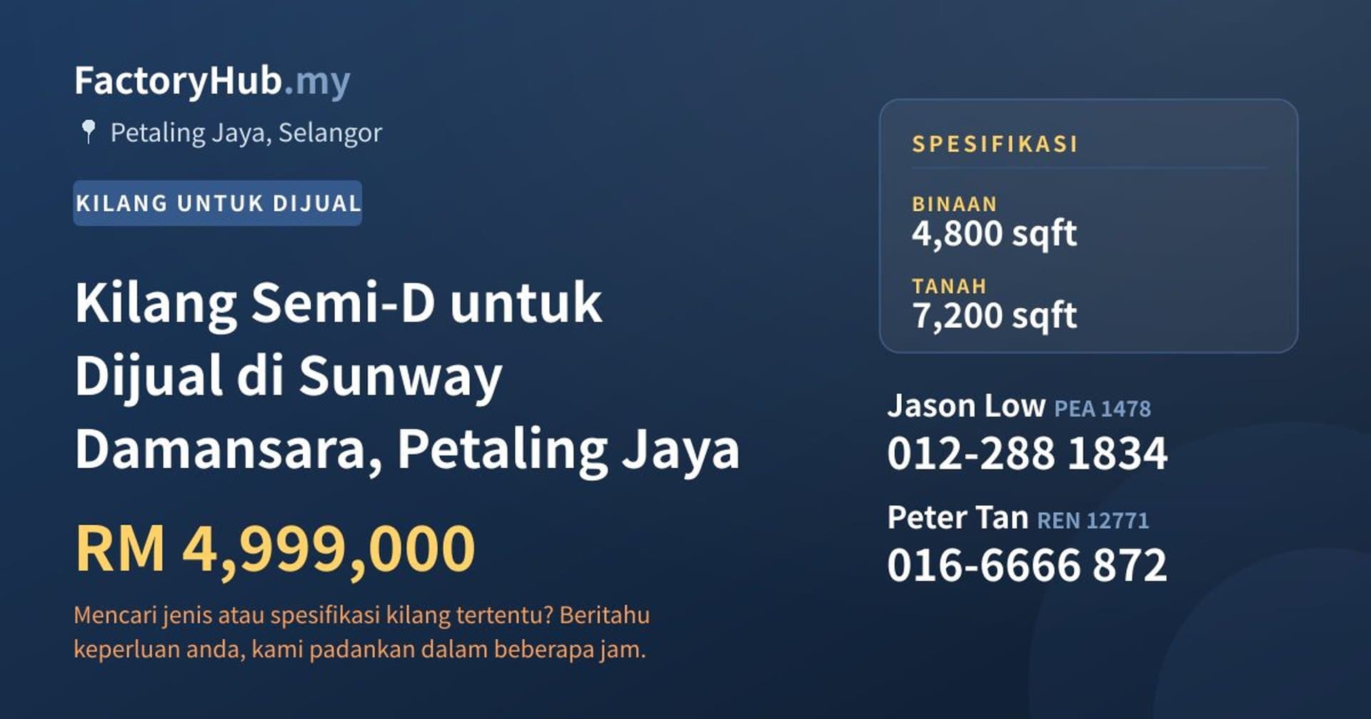 Kilang Semi-D untuk Dijual di Sunway Damansara, Petaling Jaya · Imej hartanah 1/2